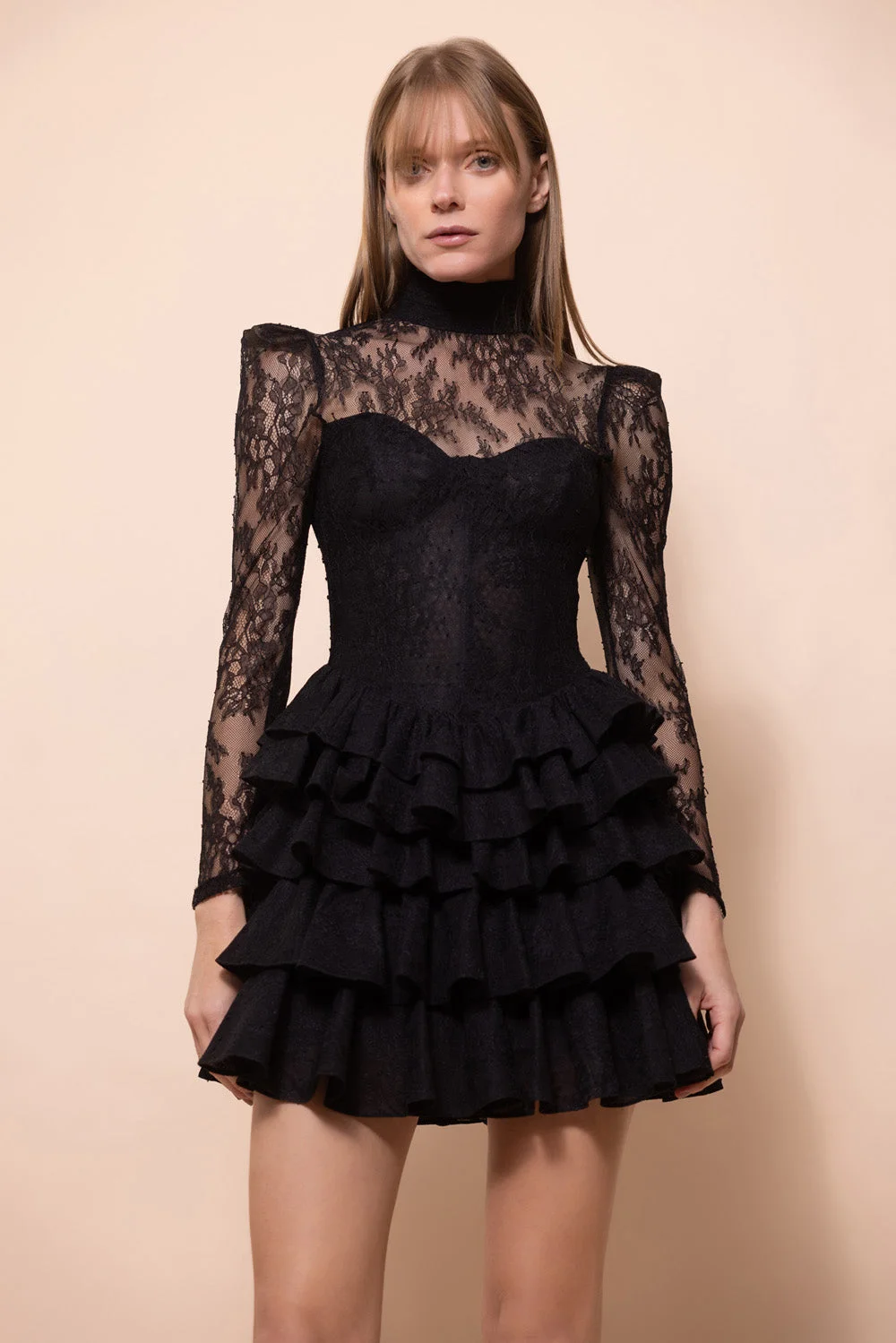 BIANCA LACE LONG SLEEVE MINI DRESS - 1
