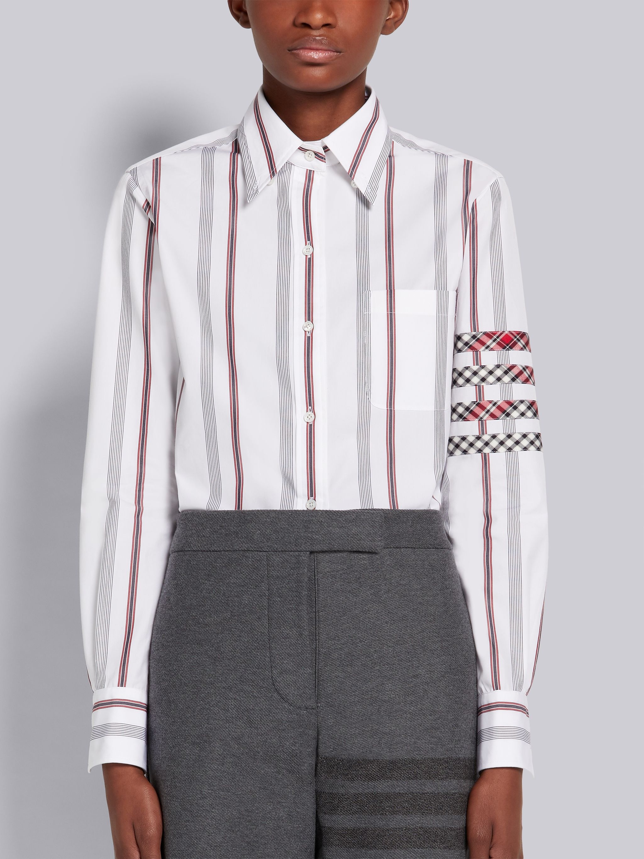 Multicolor Hairline Stripe Poplin 4-Bar Long-sleeved Classic Button Down Shirt - 1