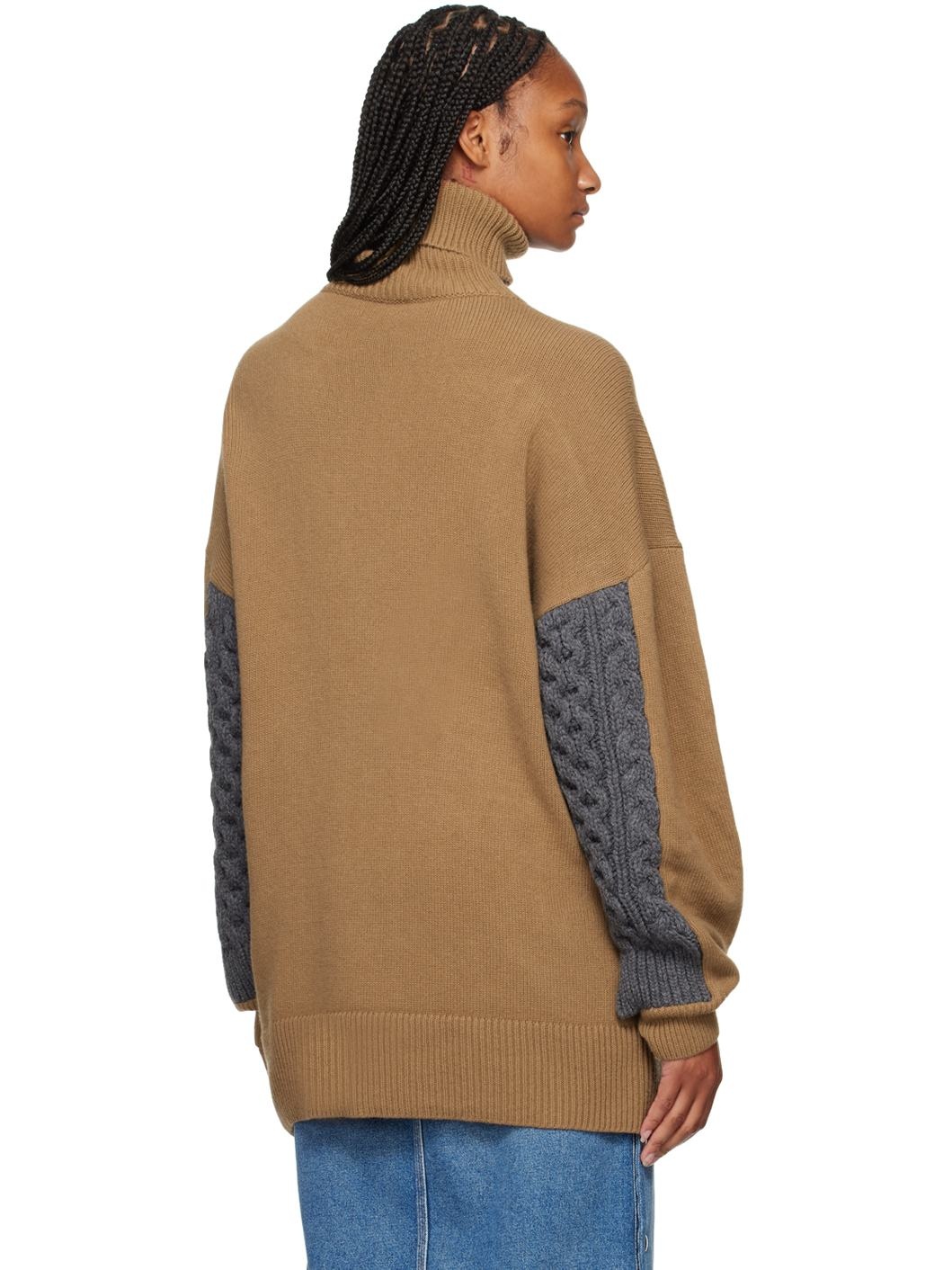 Brown & Gray Paneled Turtleneck - 3