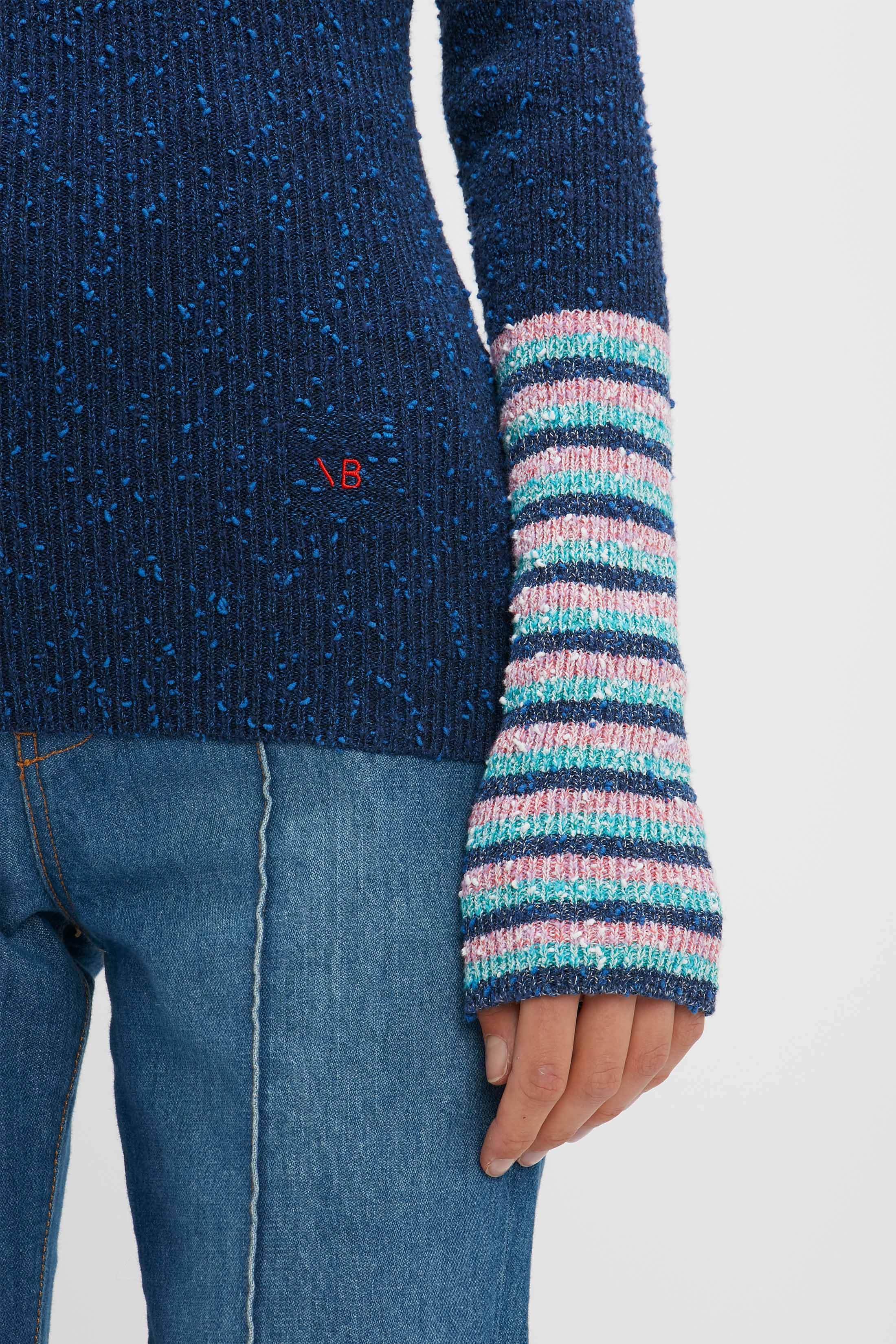 Crew Neck Jumper in Blue Stripe - 7