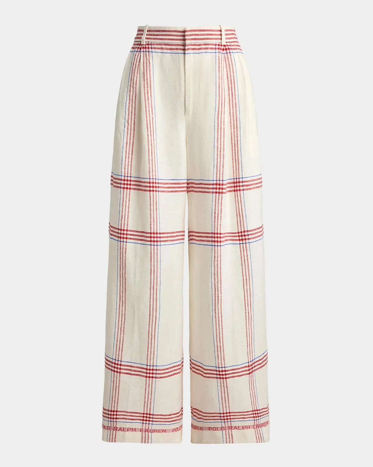 Plaid Linen Wide-Leg Pants - 1