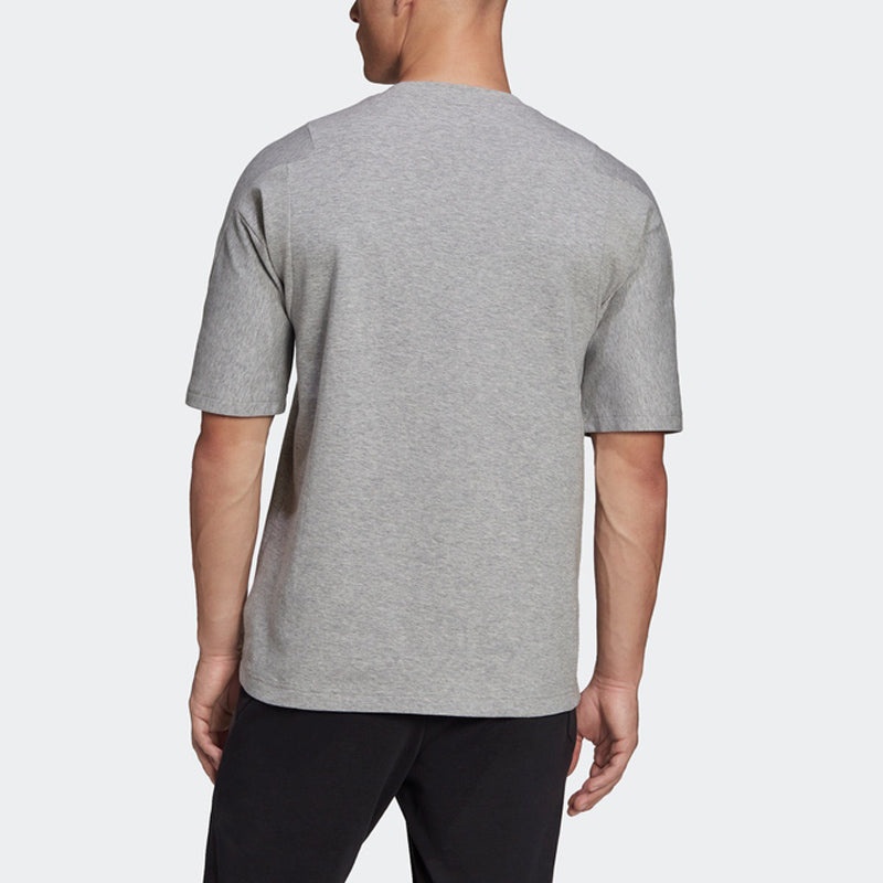 Men's adidas Internal Tee Solid Color Logo Round Neck Pullover Sports Short Sleeve Medium Hemp Grey  - 3