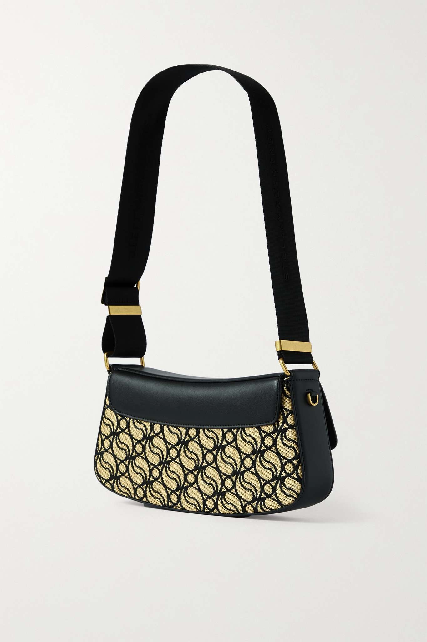 S-Wave vegetarian leather and embroidered raffia shoulder bag - 3