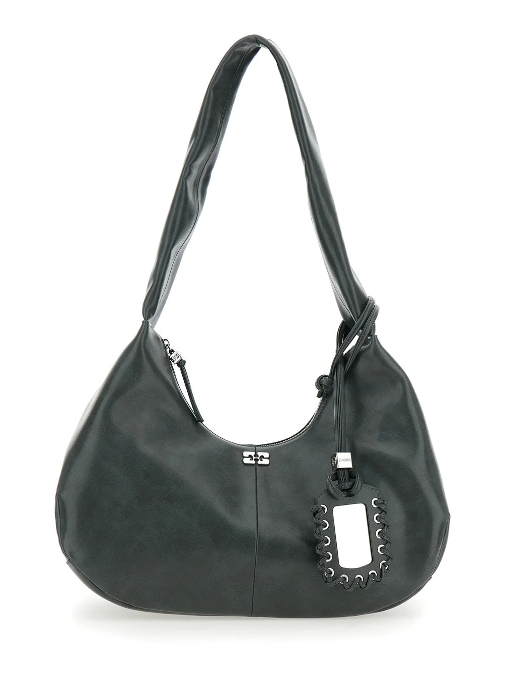 Ganni Women 'Bou' Black Medium Shoulder Bag With Single Shoulder Strap And Tonal Logo Plaque On The - 1