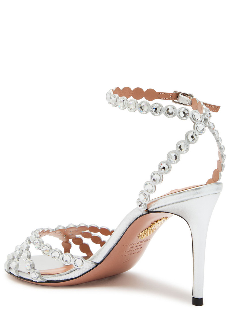 AQUAZZURA Aquazzura Tequila 85 Embellished Metallic Leather Sandals outlook