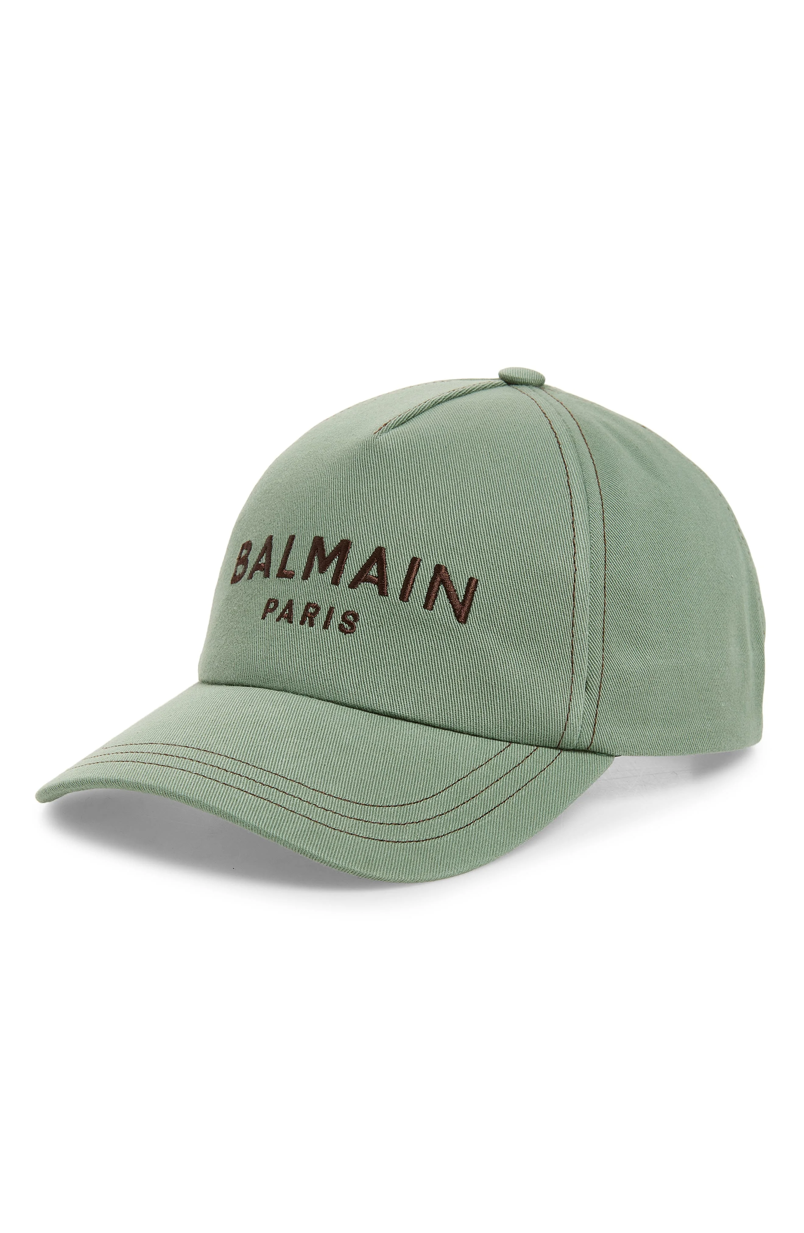 Balmain Logo Embroidered Adjustable Cotton Twill Baseball Cap in Ujf Green/Brown at Nordstrom - 1