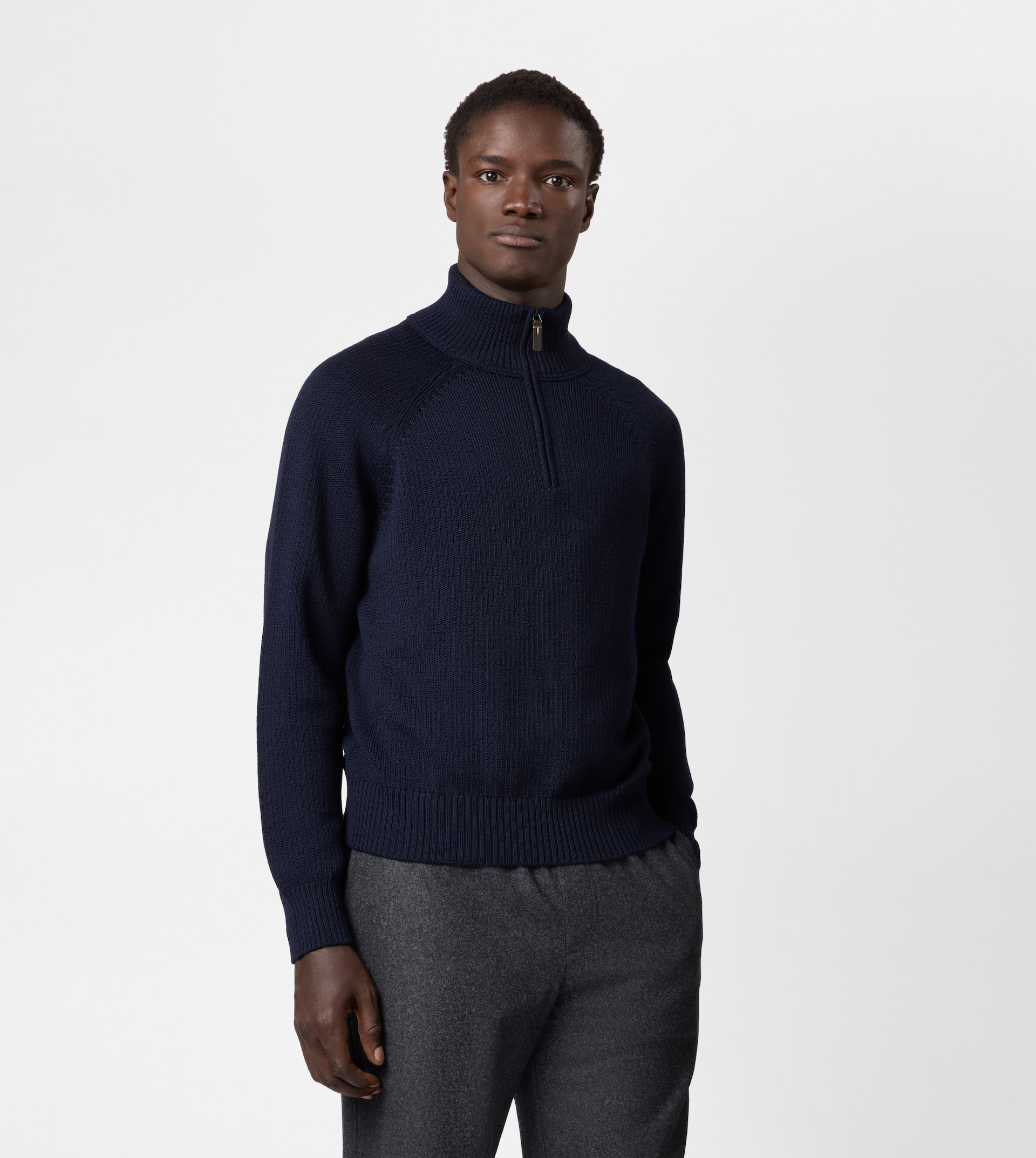 HALF ZIP PULLOVER IN MERINO WOOL - BLUE - 2