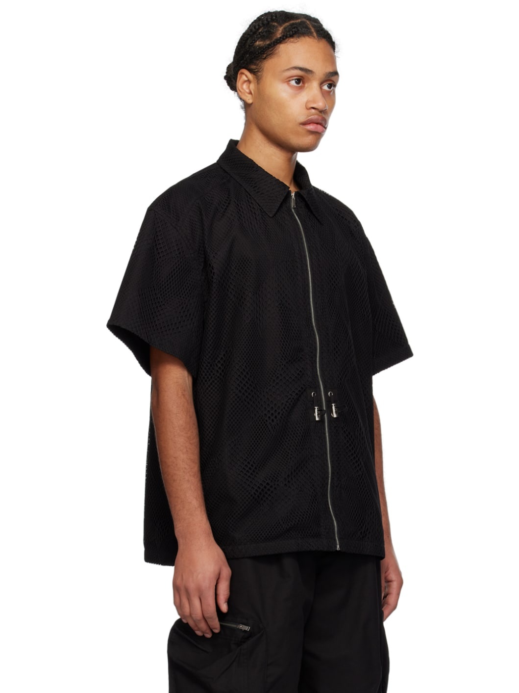 Black Mesh Overlay Shirt - 2