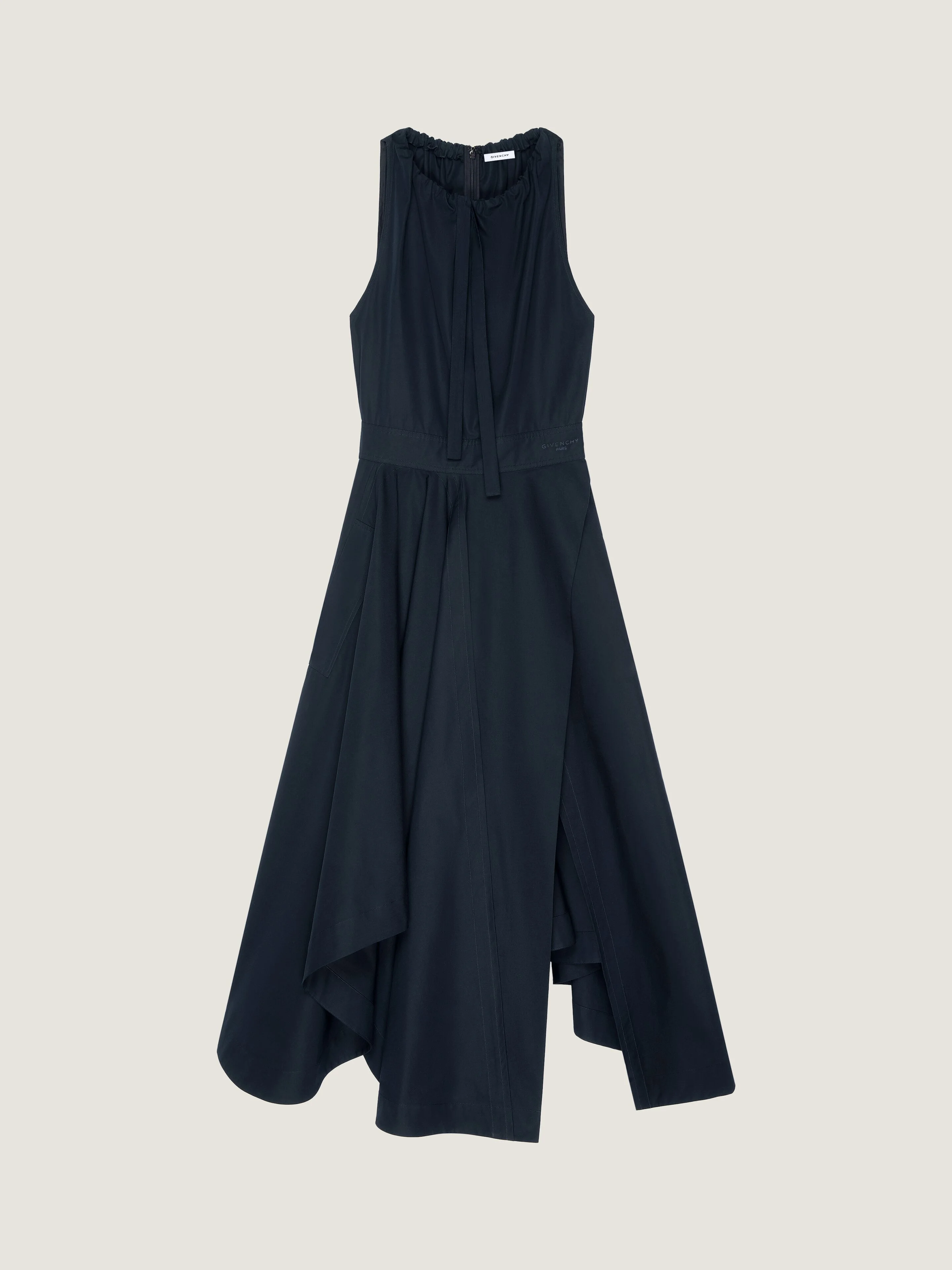 LONG ASYMMETRIC DRESS IN POPLIN WITH BOW - 1