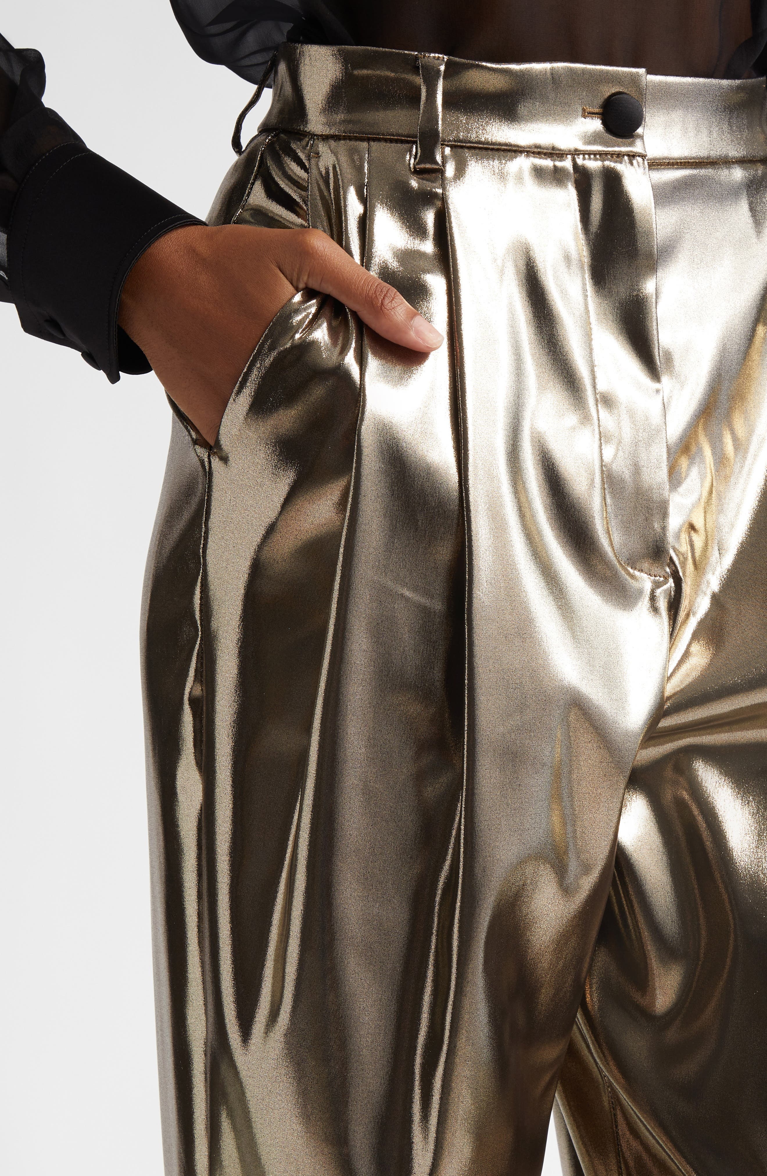 Dolce&Gabbana Metallic Pleated Ankle Pants in S0985 Oro Antico at Nordstrom - 5