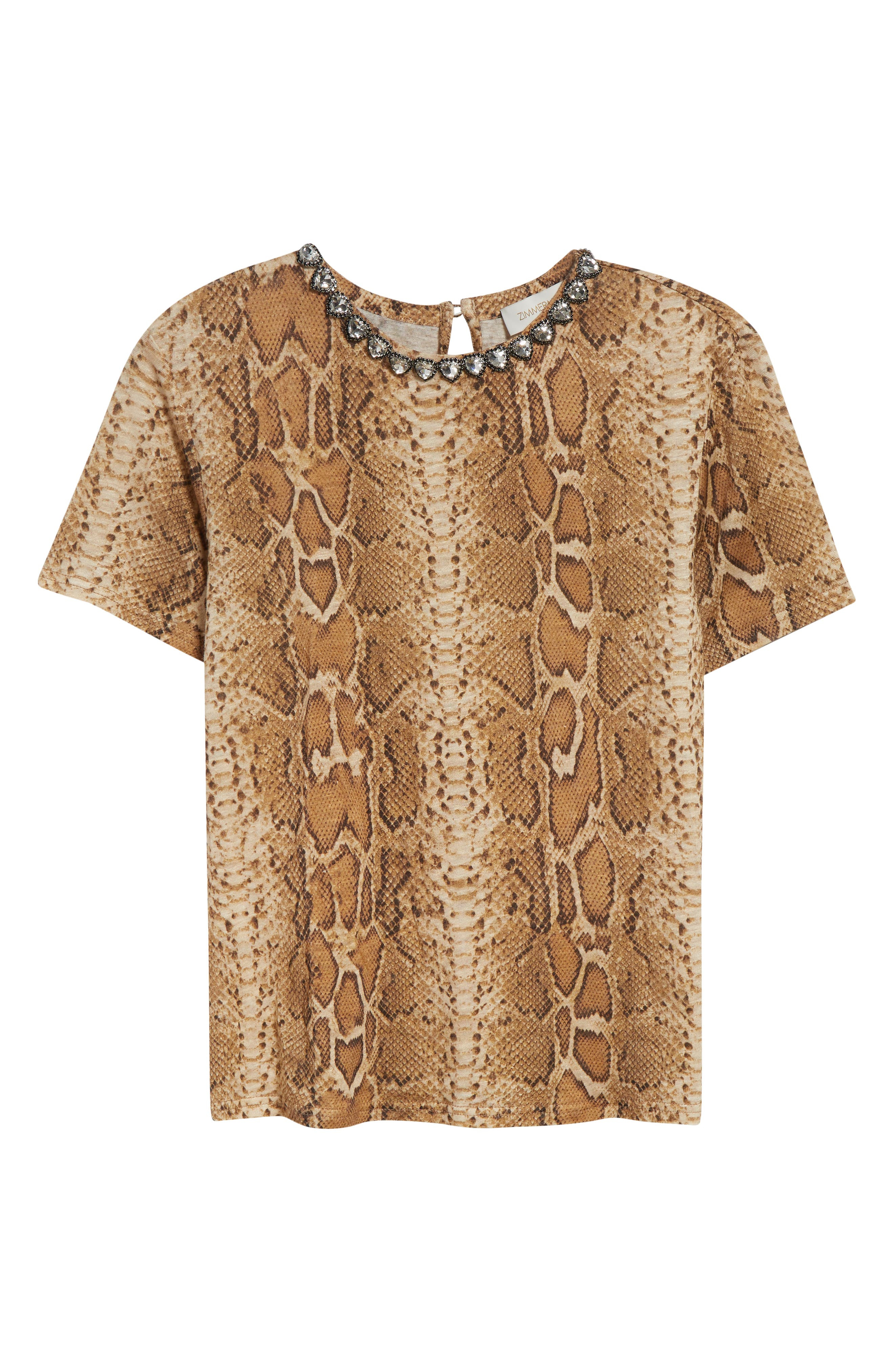 Zimmermann Crystal Embellished Linen T-Shirt in Toffee Snake at Nordstrom - 6