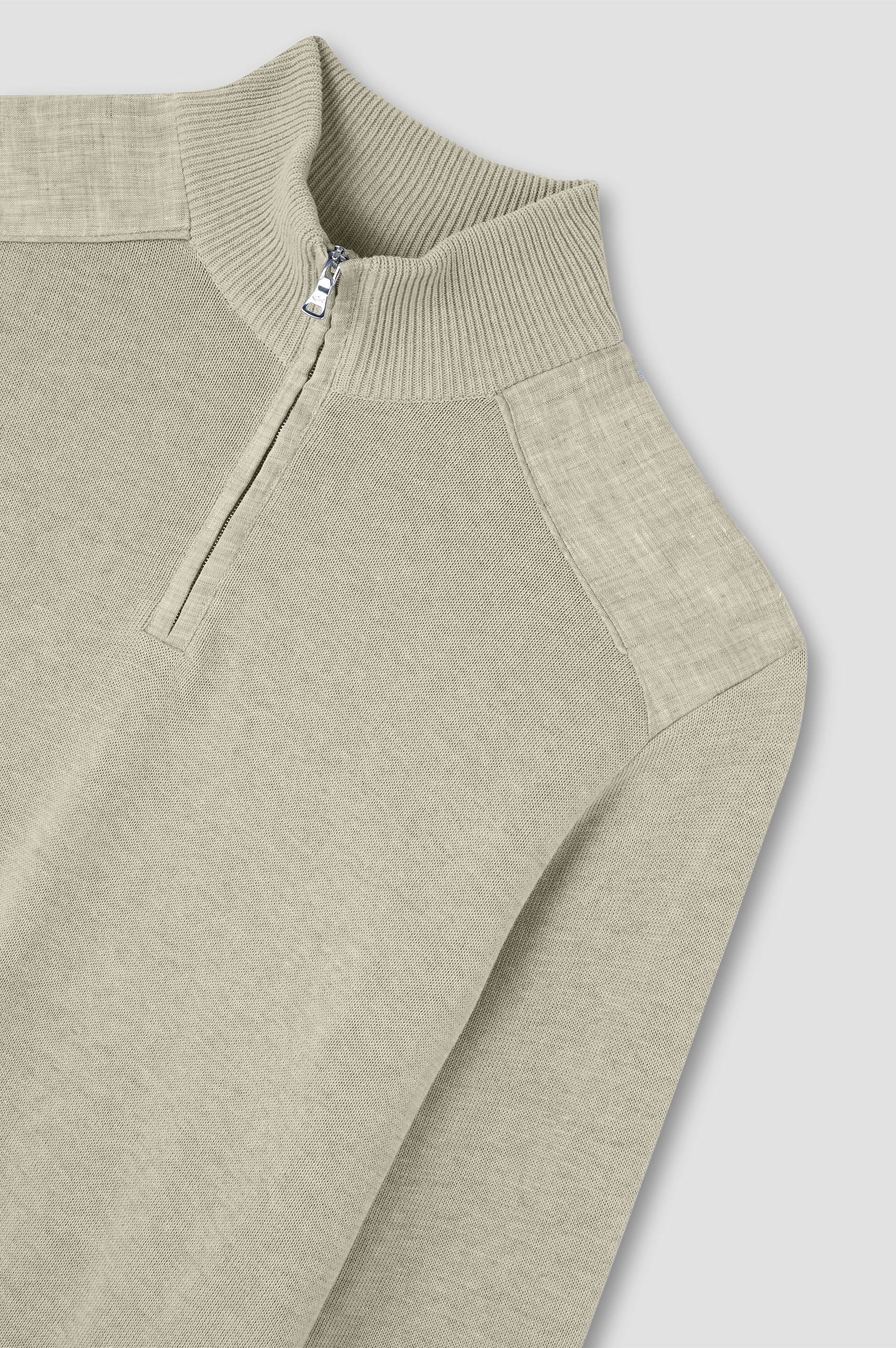 SWEATER IN FRESH COTTON WITH CONTRASTING LINEN DETAILS - 6