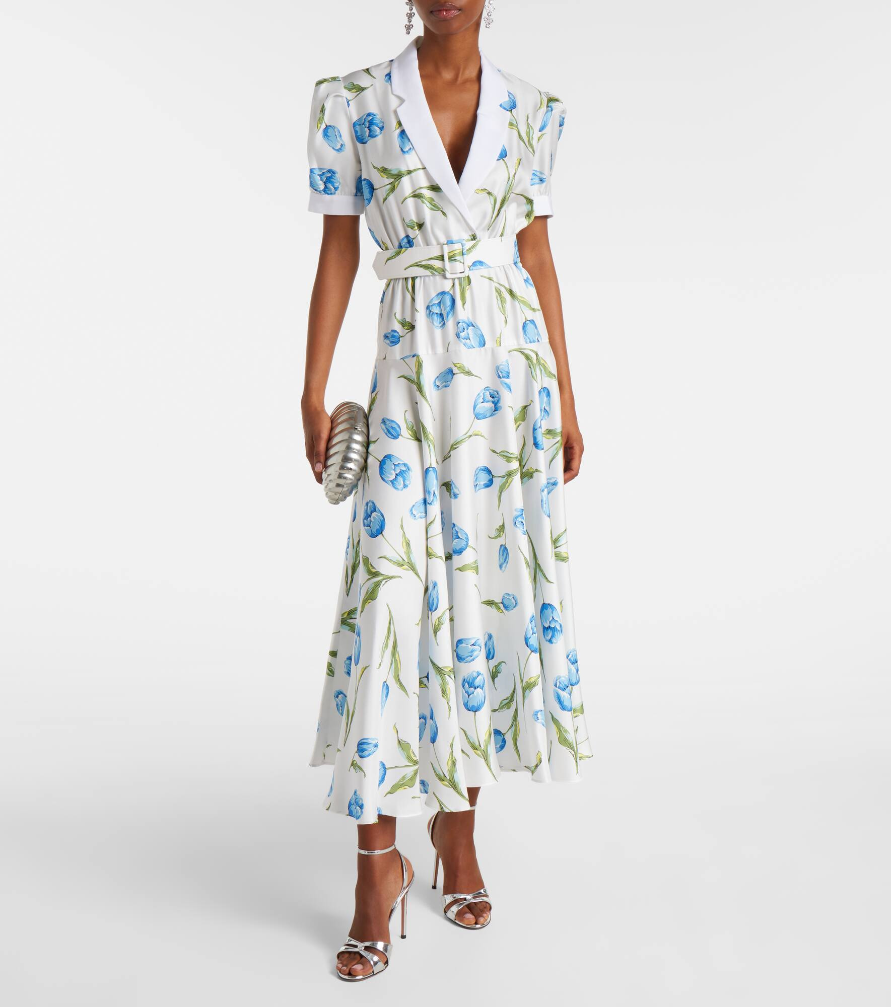 Belted floral silk twill midi dress - 2
