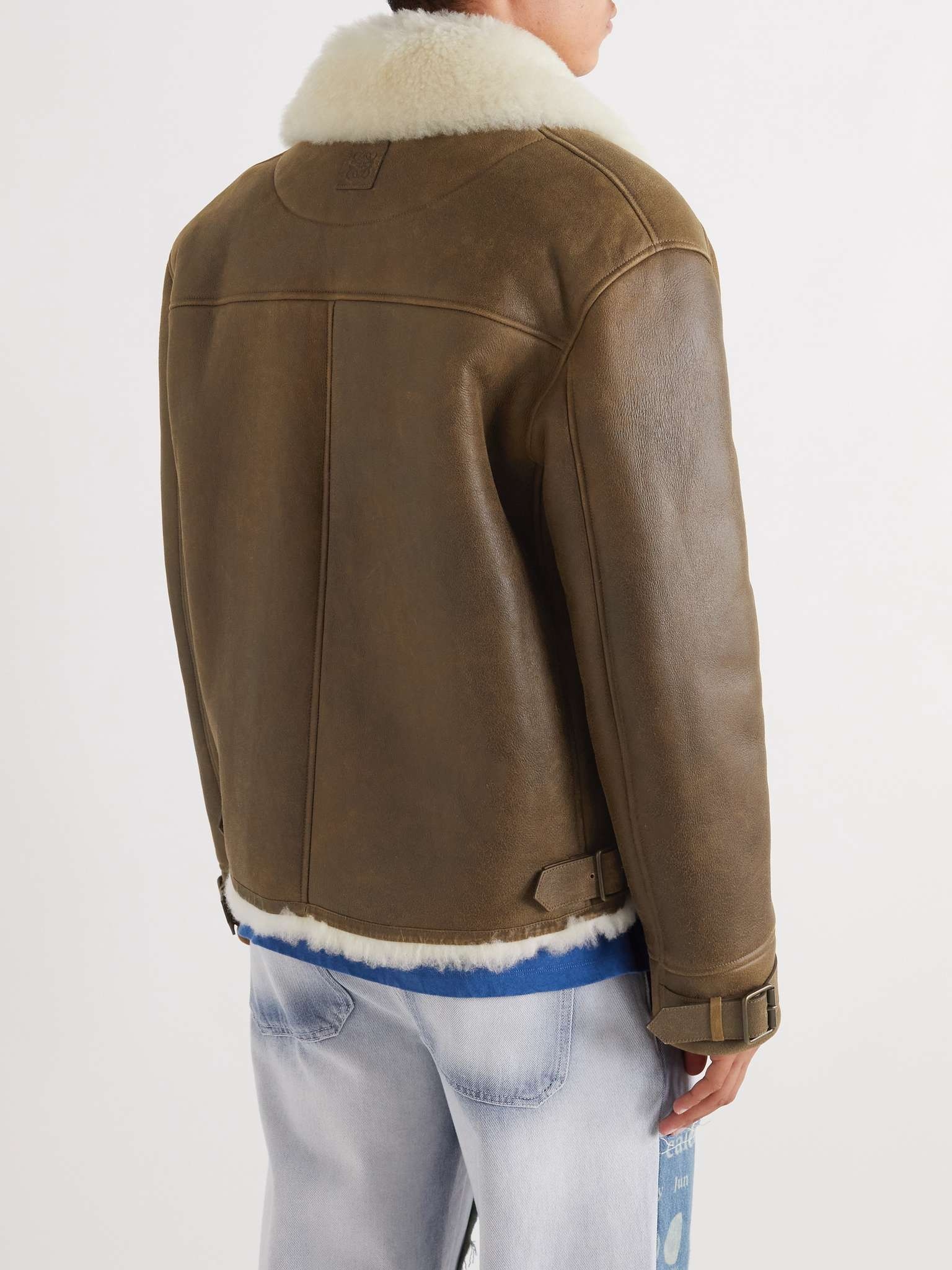 Shearling-Lined Leather Aviator Jacket - 4