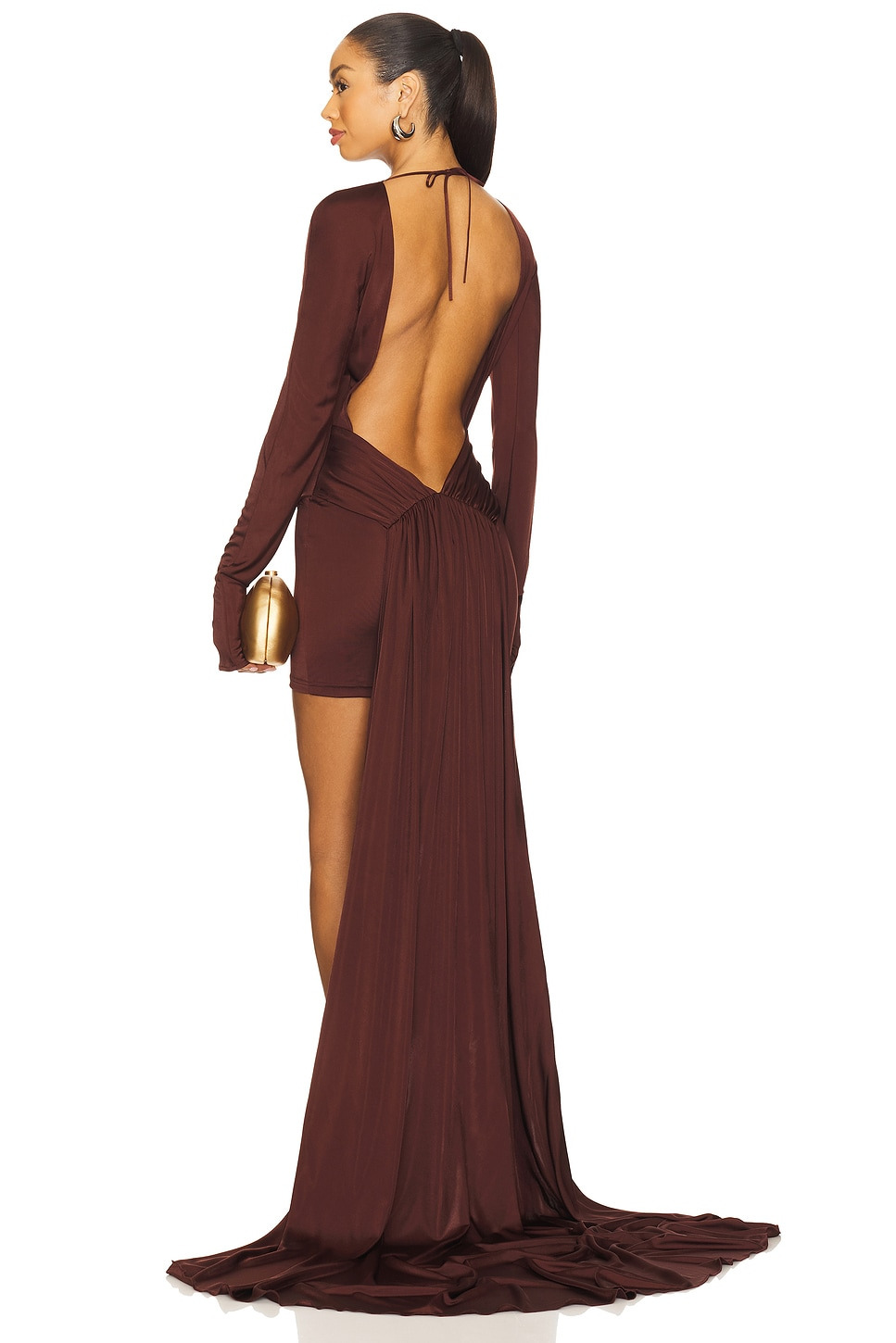 Open Back Long Sleeve Mini Dress - 1