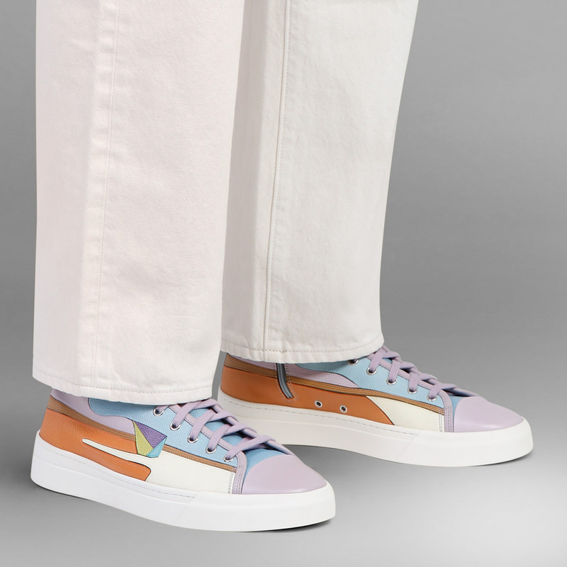 Santoni Men's lilac Saffiano leather sneaker outlook