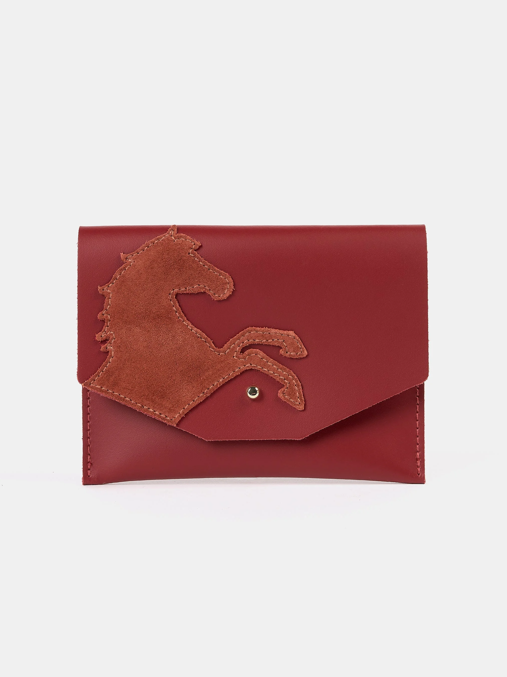 The Year of the Horse Money Purse - Red with Rust Suede Horse - 1