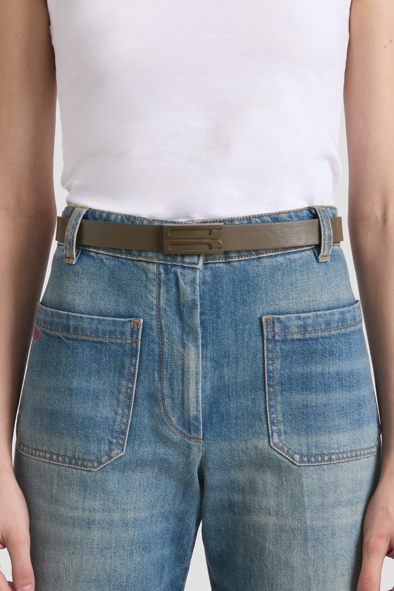 Tonal Frame Belt In Dark Khaki Smooth Leather - 2