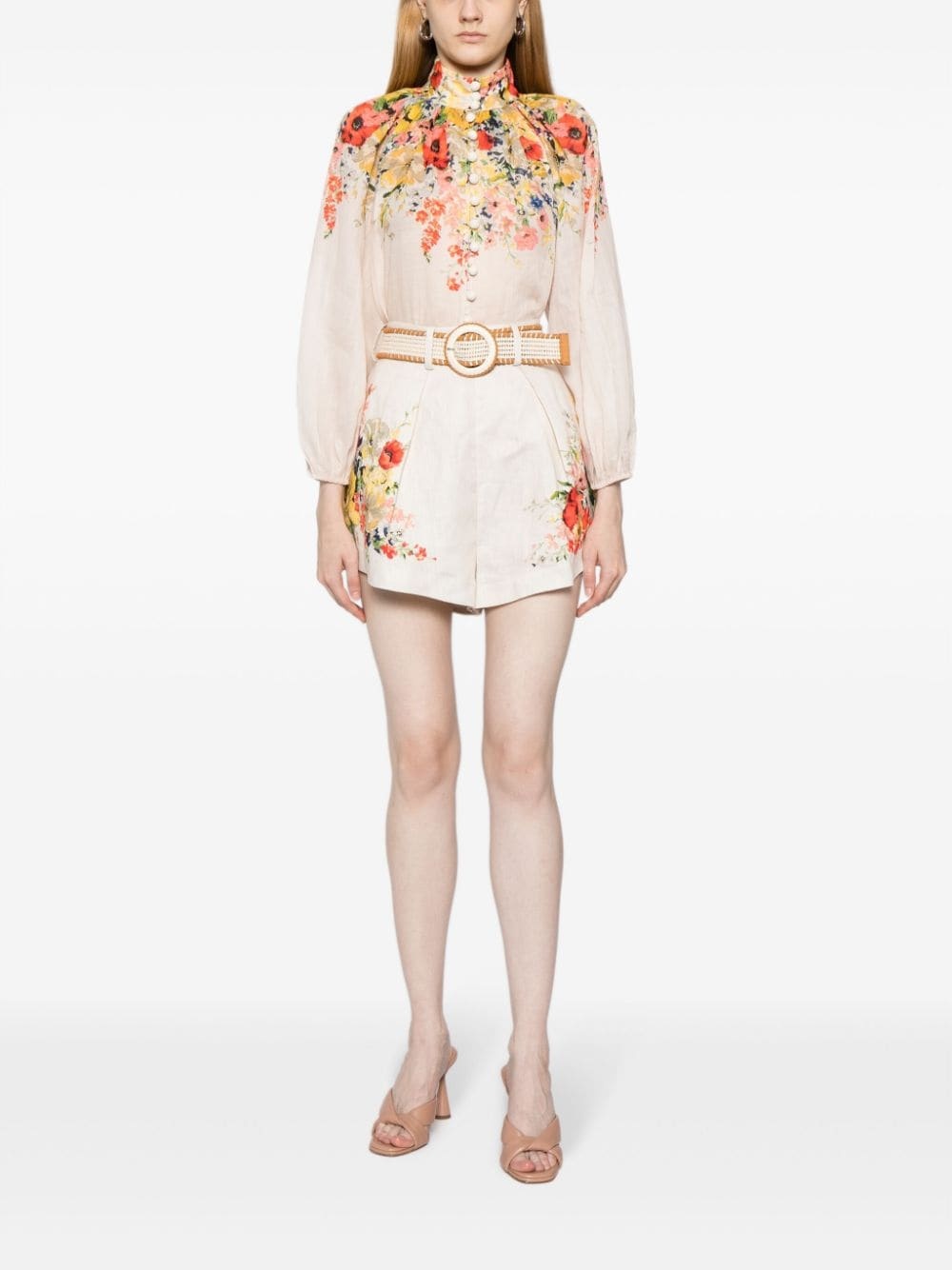 Floral print linen shorts - 4