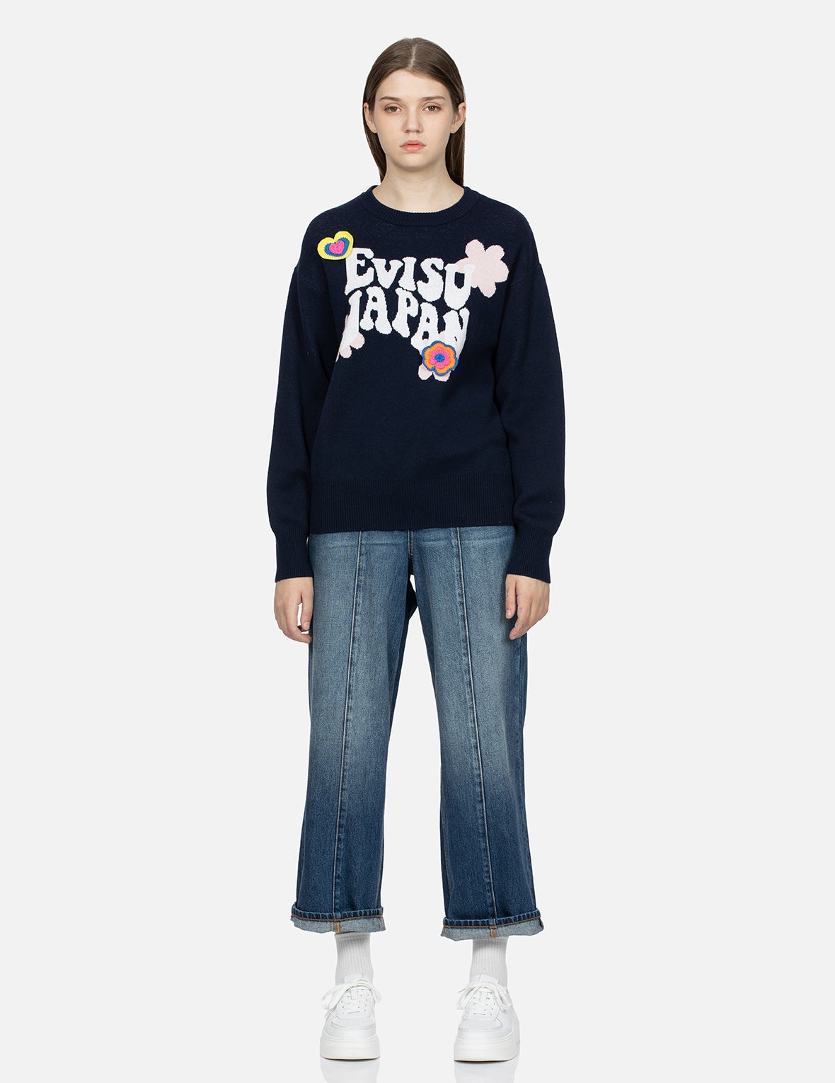 Text Jacquard Fashion Fit Knit Sweater with Crochet Badges - 5