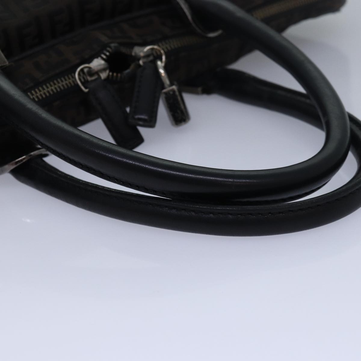 FENDI Zucchino Canvas Hand Bag Brown Black - 7