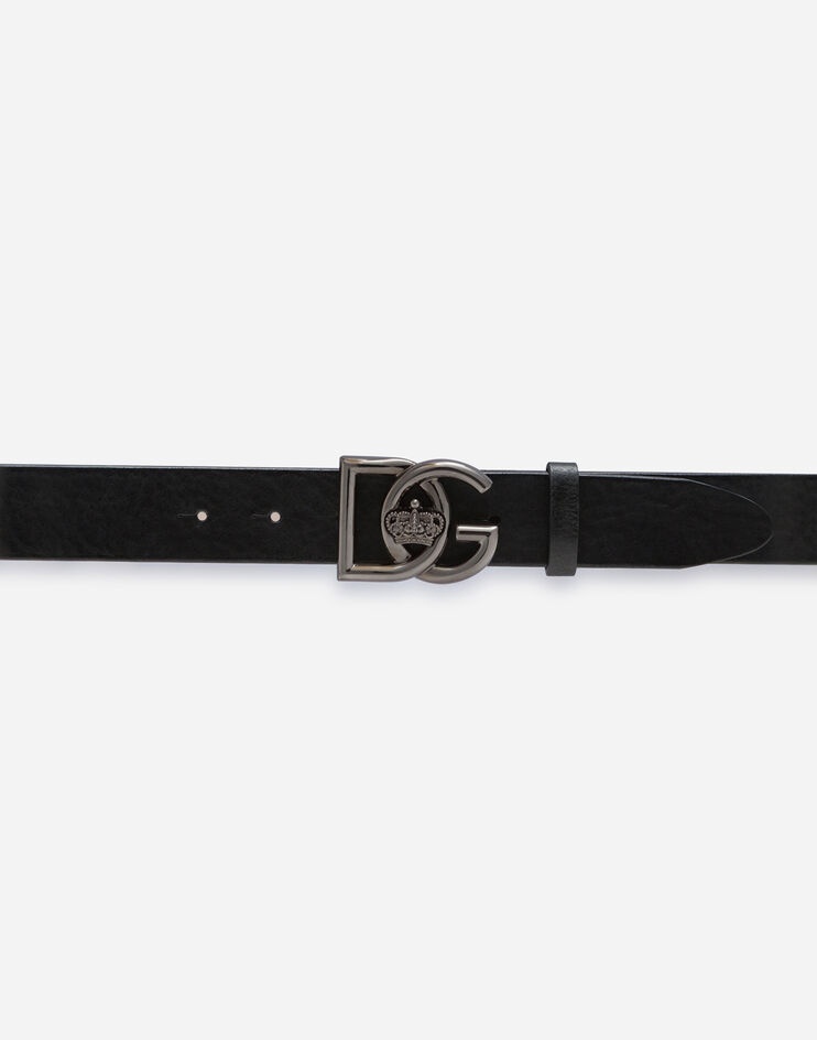 Tumbled leather belt with DG crossed logo - 3