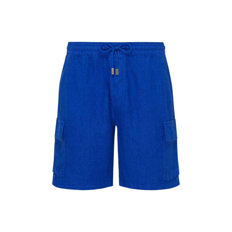 Men Linen Bermuda Shorts Cargo Pockets 1