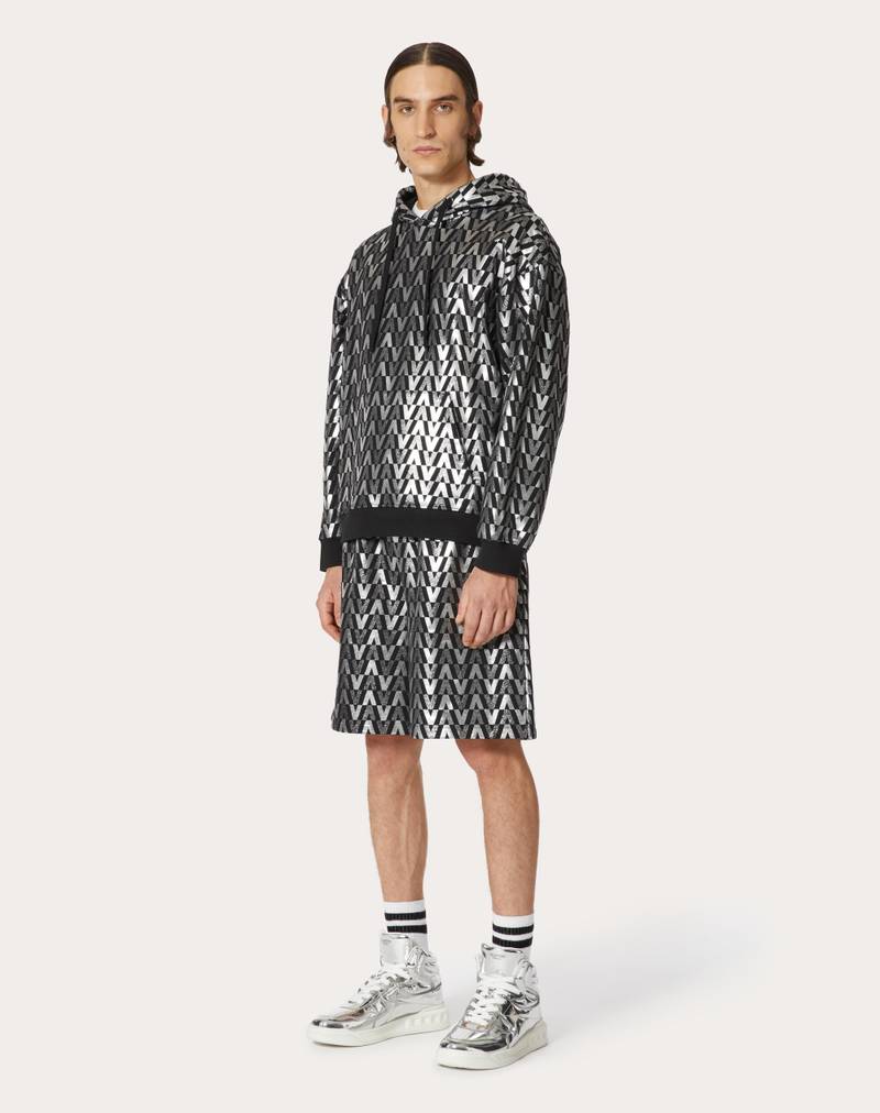 Valentino COTTON BERMUDA SHORTS WITH SILVER OPTICAL VALENTINO PRINT outlook