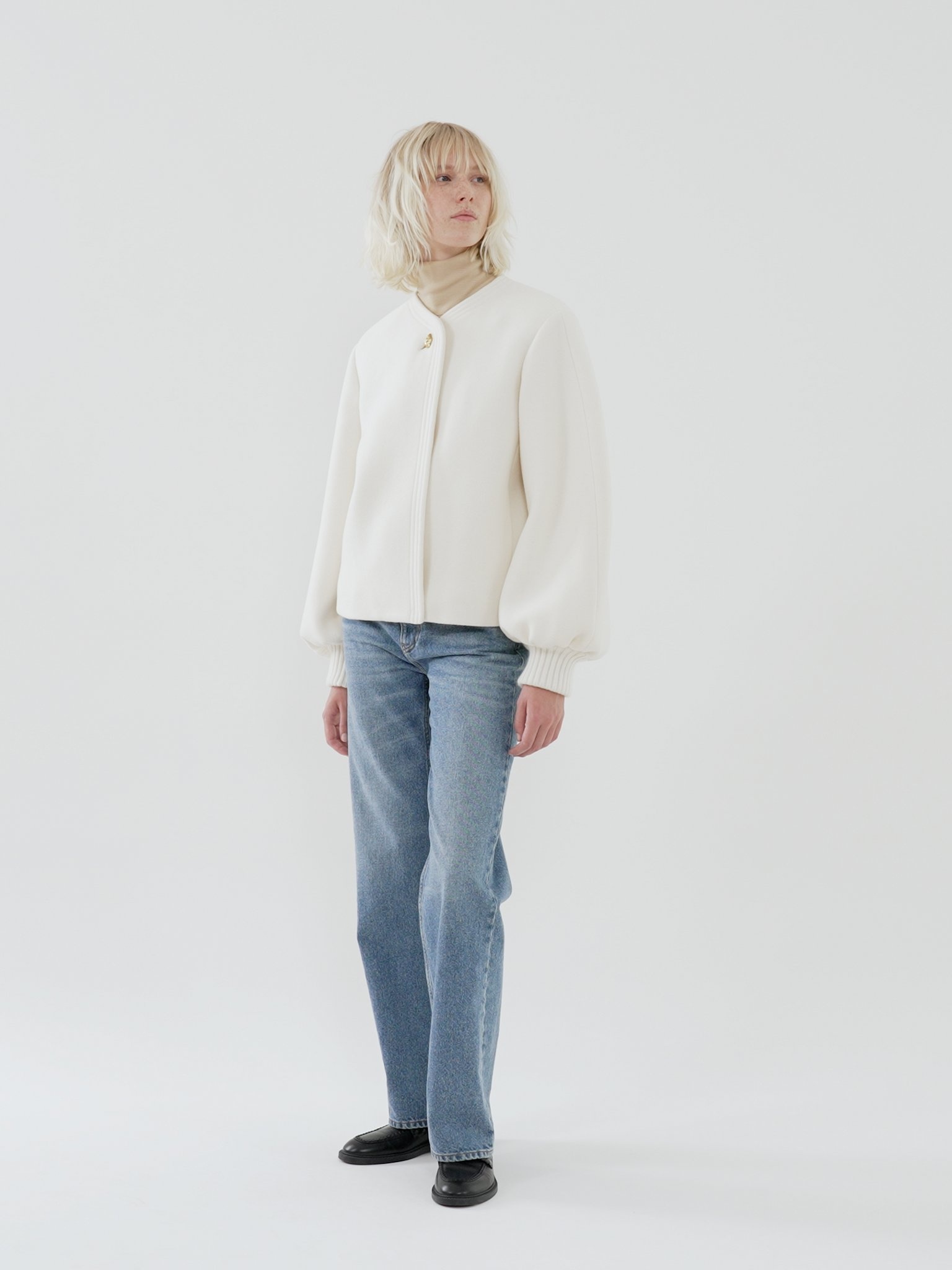 BALLOON-SLEEVE SHORT COAT - 5