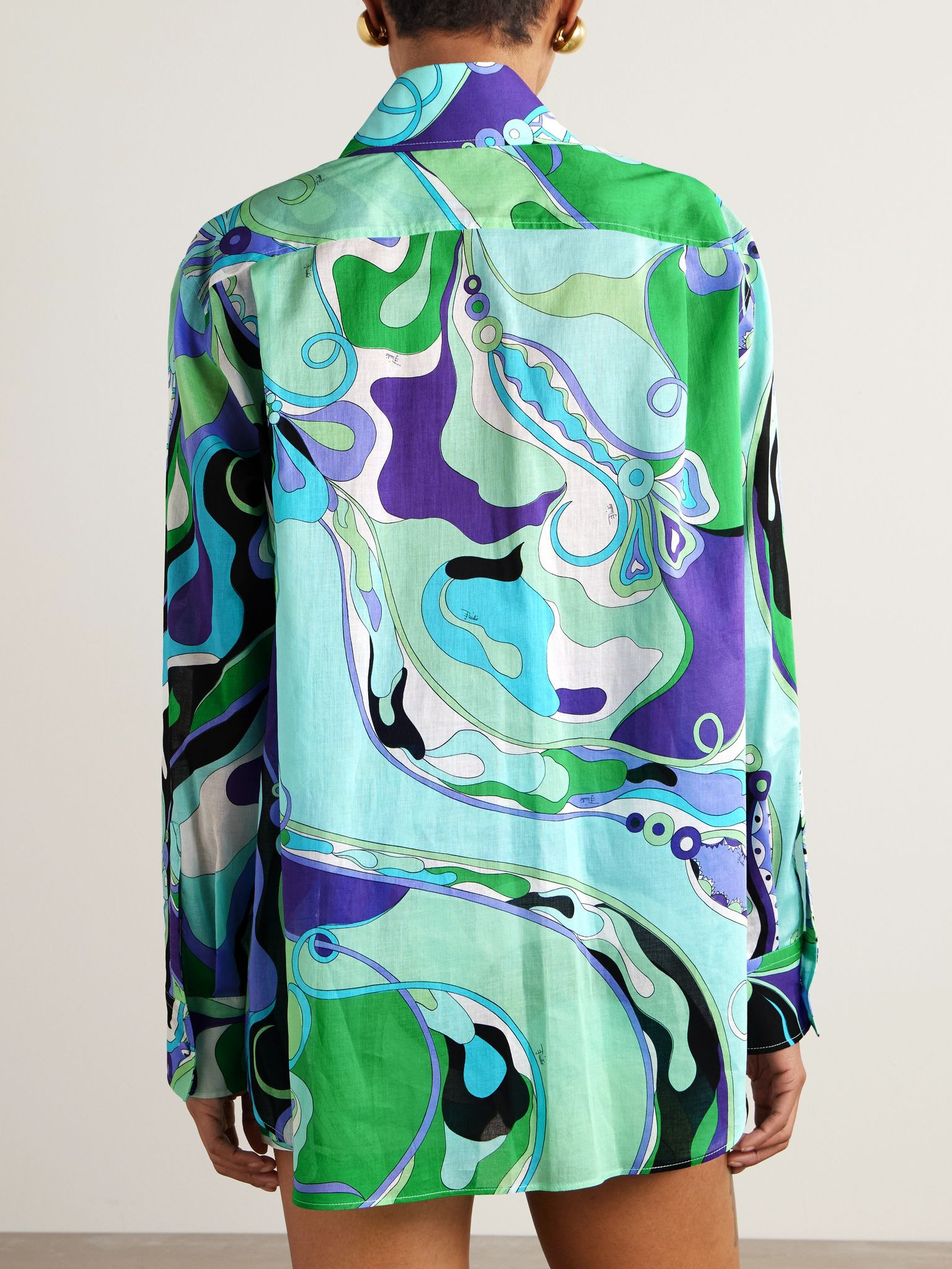 Oversized printed cotton-muslin shirt Blue - 4
