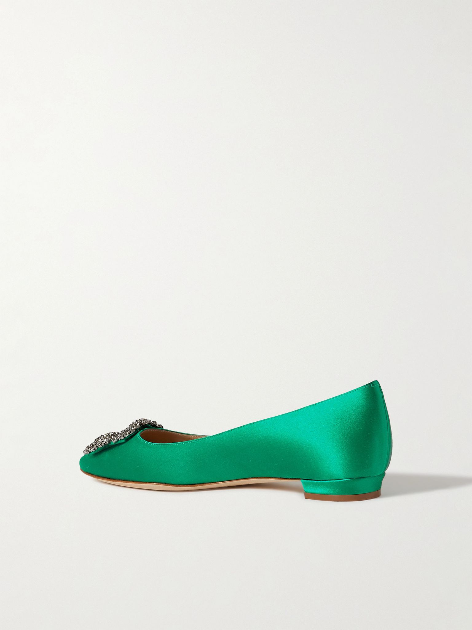 Hangisi crystal-embellished satin point-toe flats Green - 3