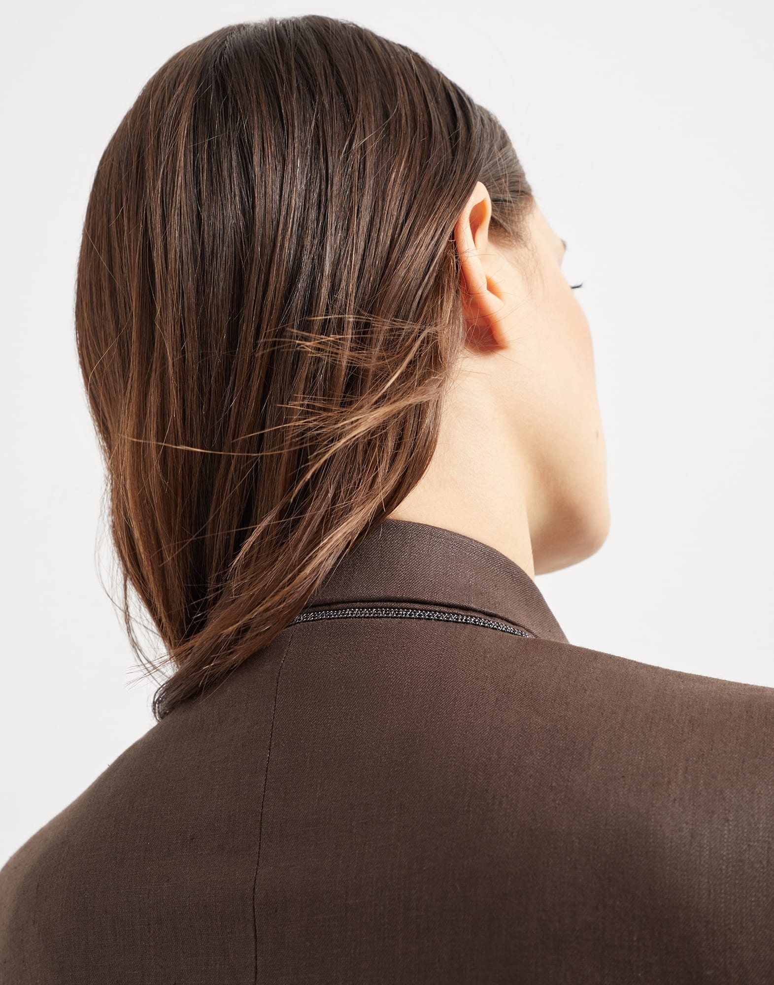 Polished linen twill blazer with monili - 3