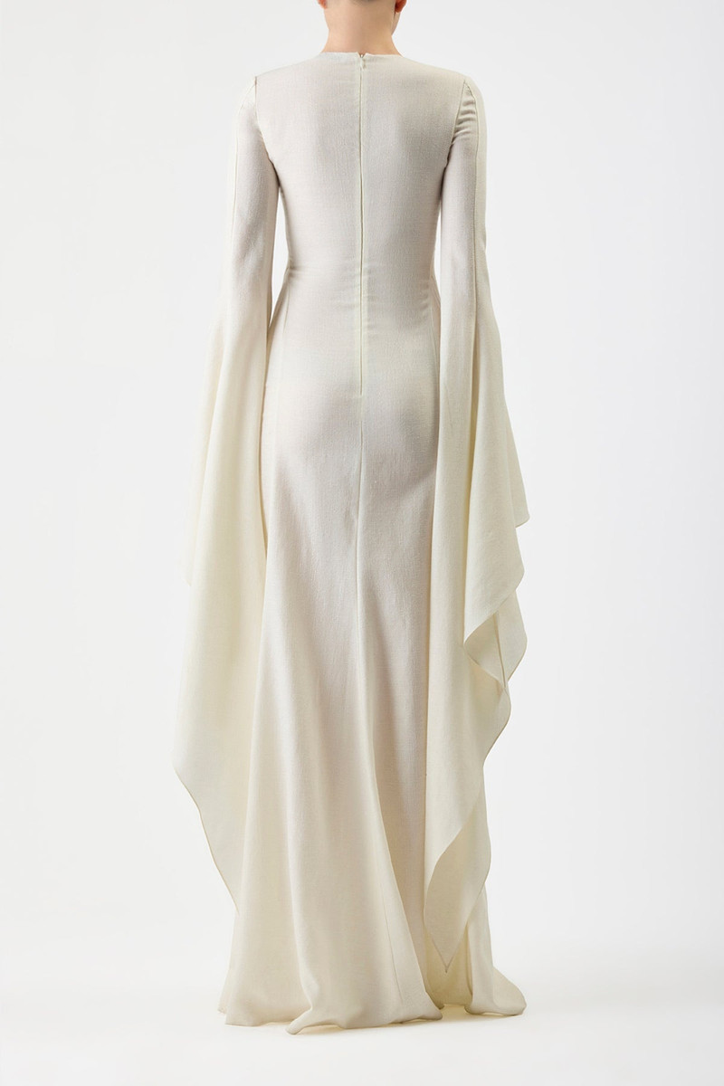 Sigrud Draped Dress in Silk Wool Gauze 4