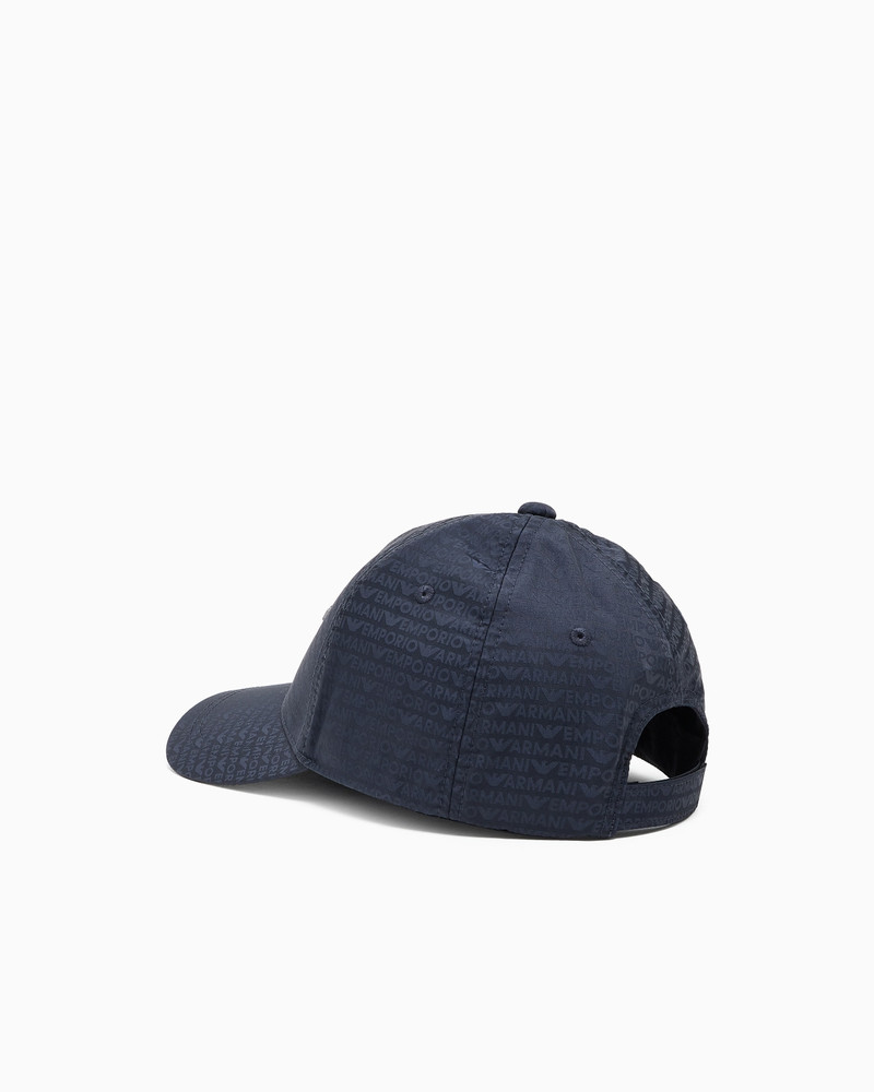 EMPORIO ARMANI JACQUARD NYLON BASEBALL CAP WITH ALL-OVER LOGO LETTERING outlook