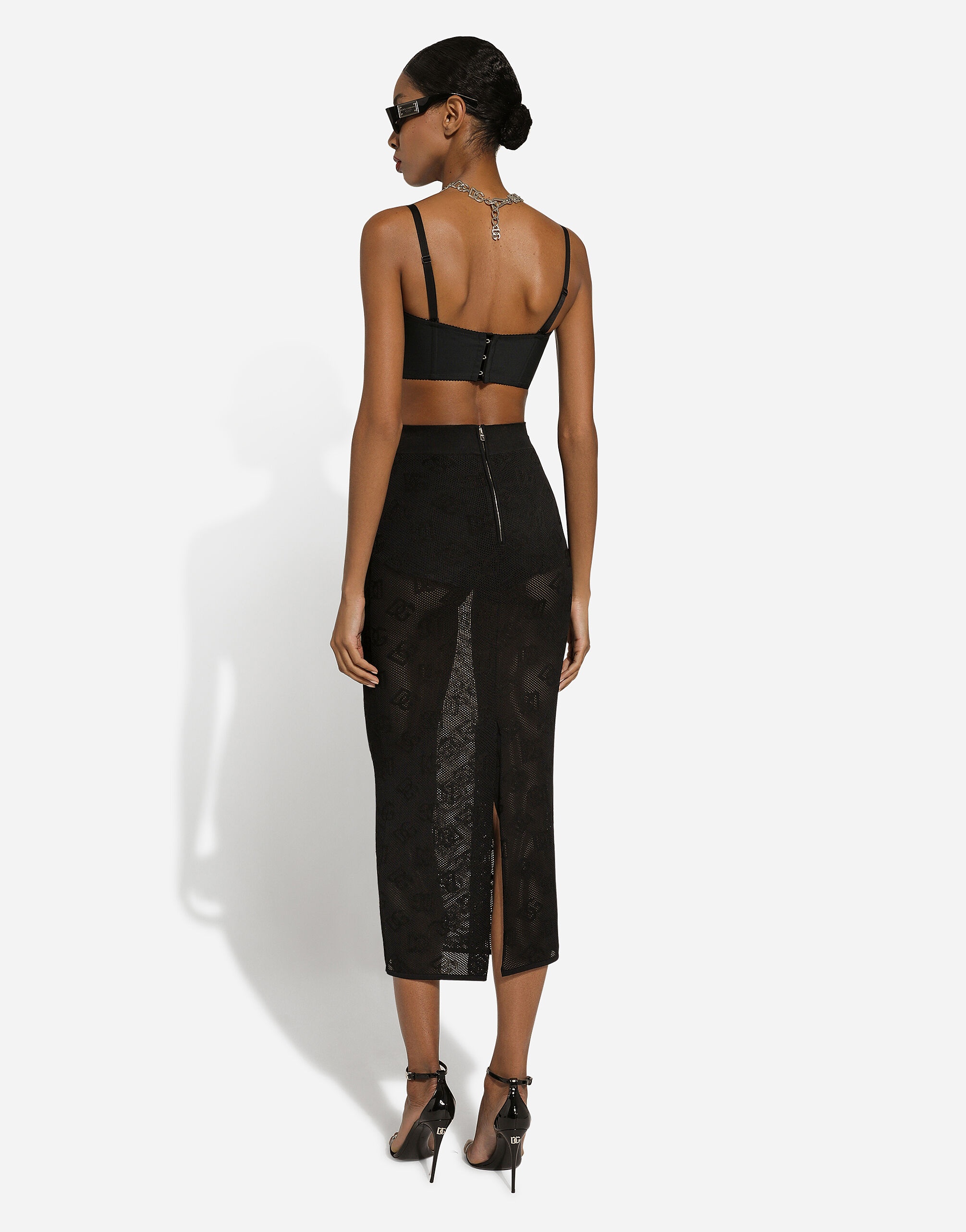 Mesh-stitch pencil skirt with jacquard DG logo - 3