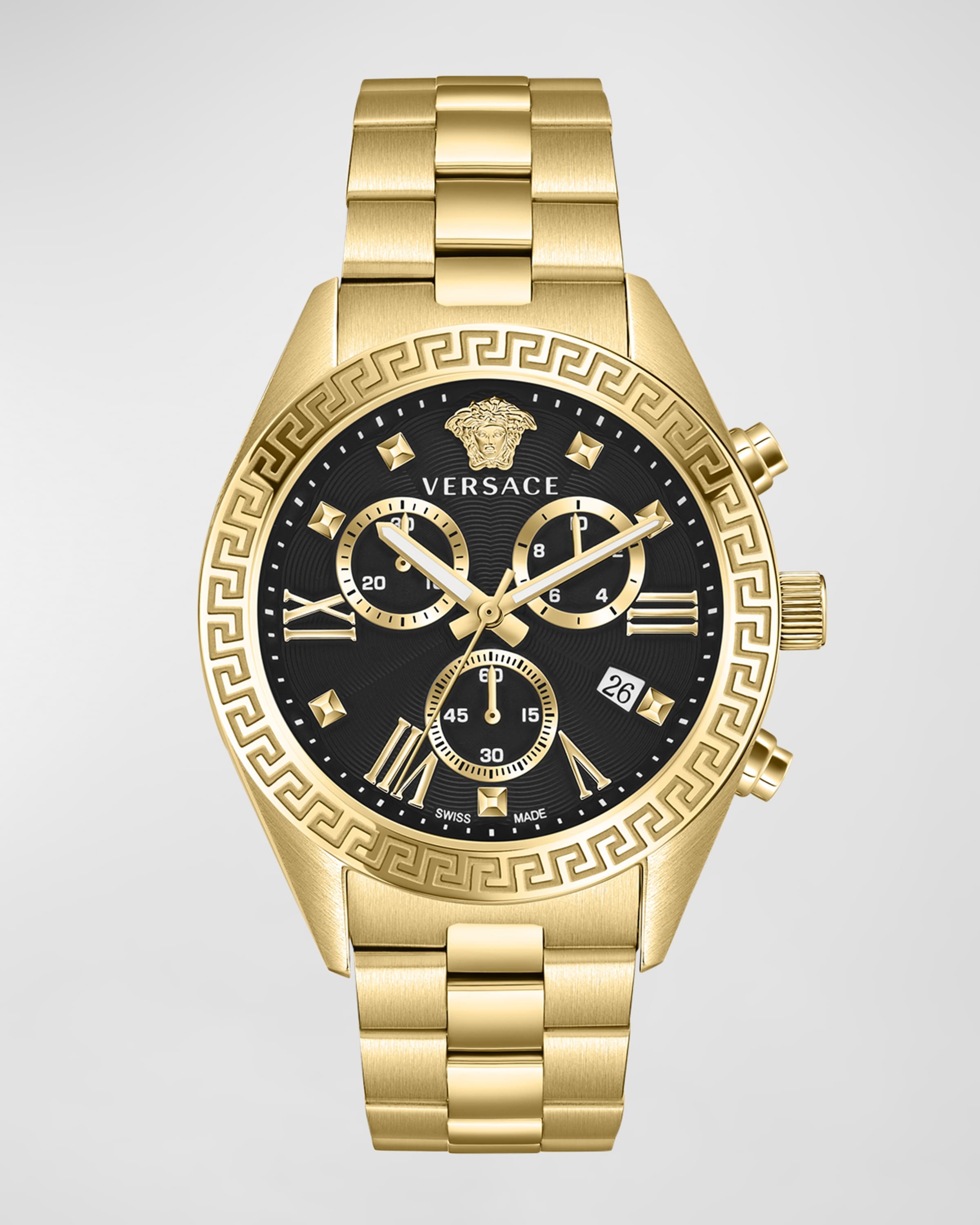 40mm Greca Chrono Watch with Bracelet Strap, Yellow Gold/Black - 1