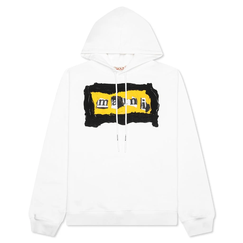 PAINTED ON COLLAGE YELLOW LOGO HOODIE - LILY WHITE - 1