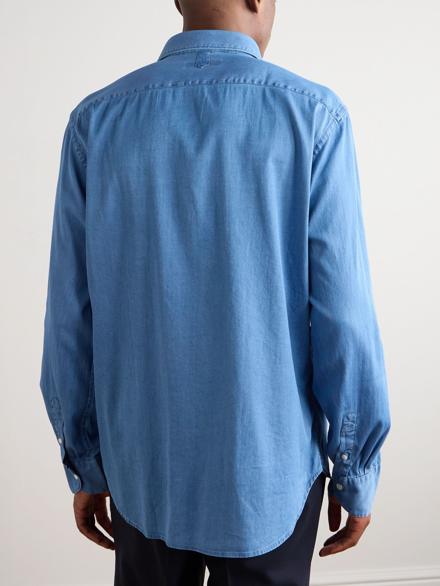 Cotton-Blend Chambray Shirt Blue - 4
