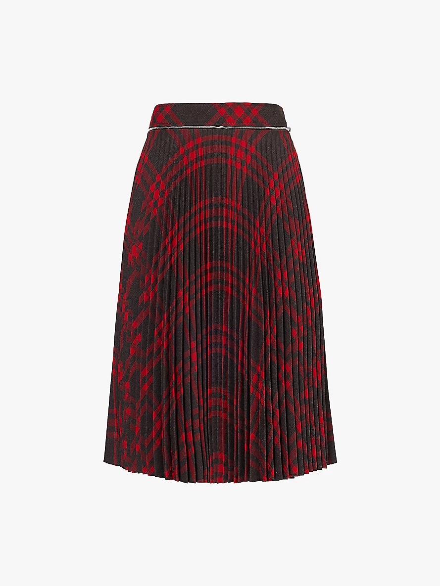 Checked pleated woven midi skirt - 1