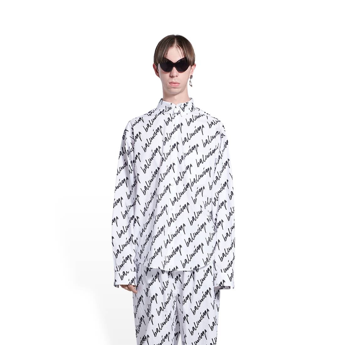 Men's New Scribble Shirt Large Fit in White - 6