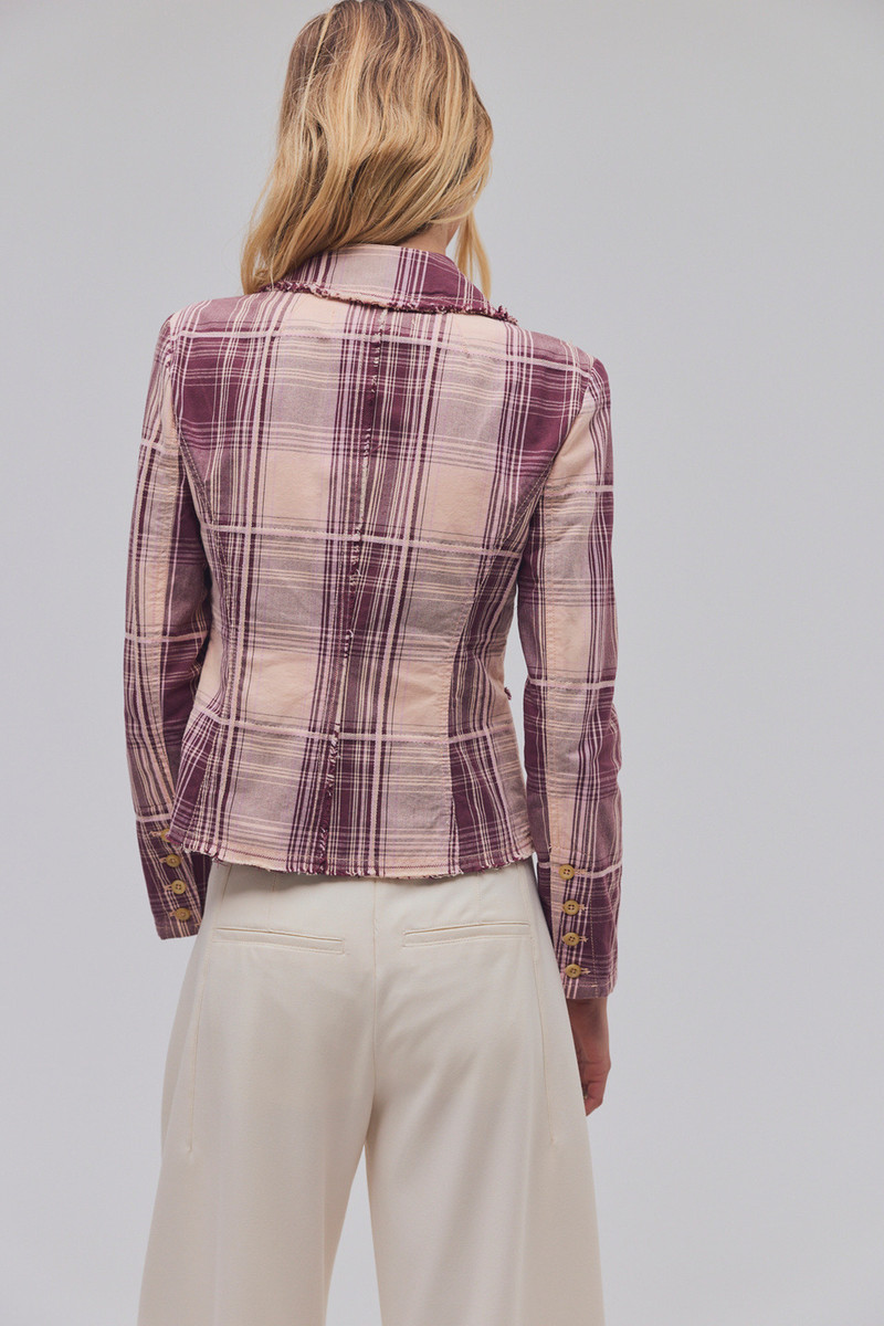 FREE PEOPLE Whip Smart Distressed Plaid Blazer outlook