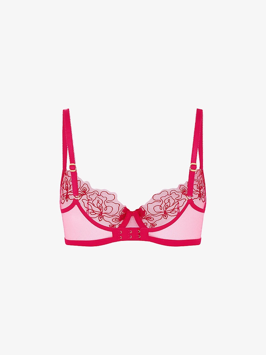 Juni bow-embroidered plunge woven underwired bra - 2