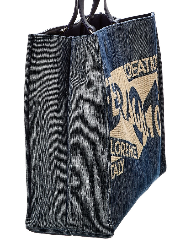 Ferragamo Logo Large Denim & Leather Tote 3