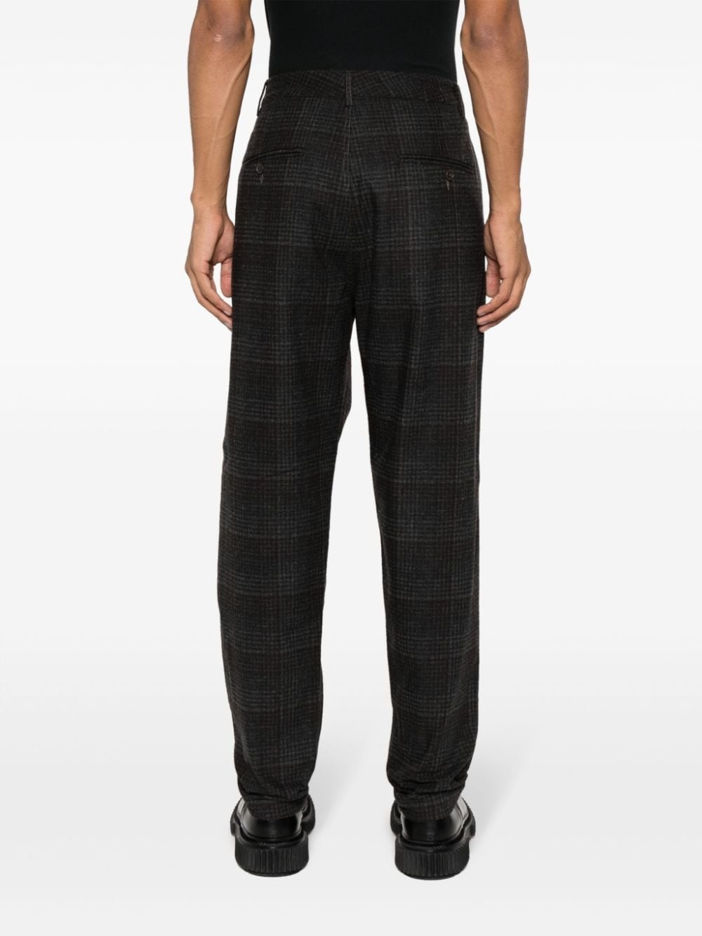 plaid check-pattern knitted trousers - 4