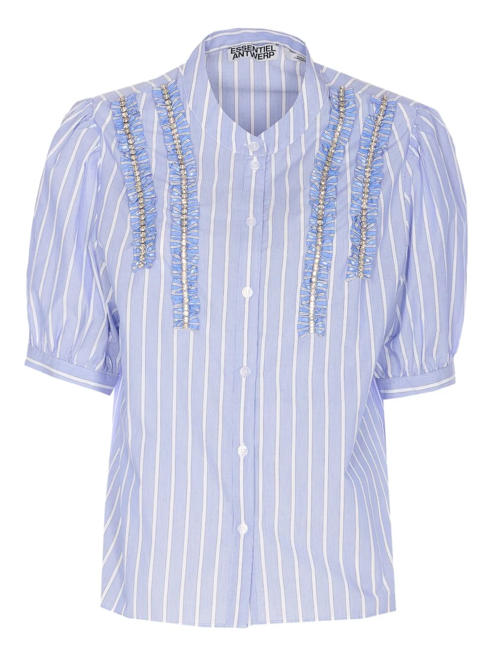 striped ruffled embellished top - 1