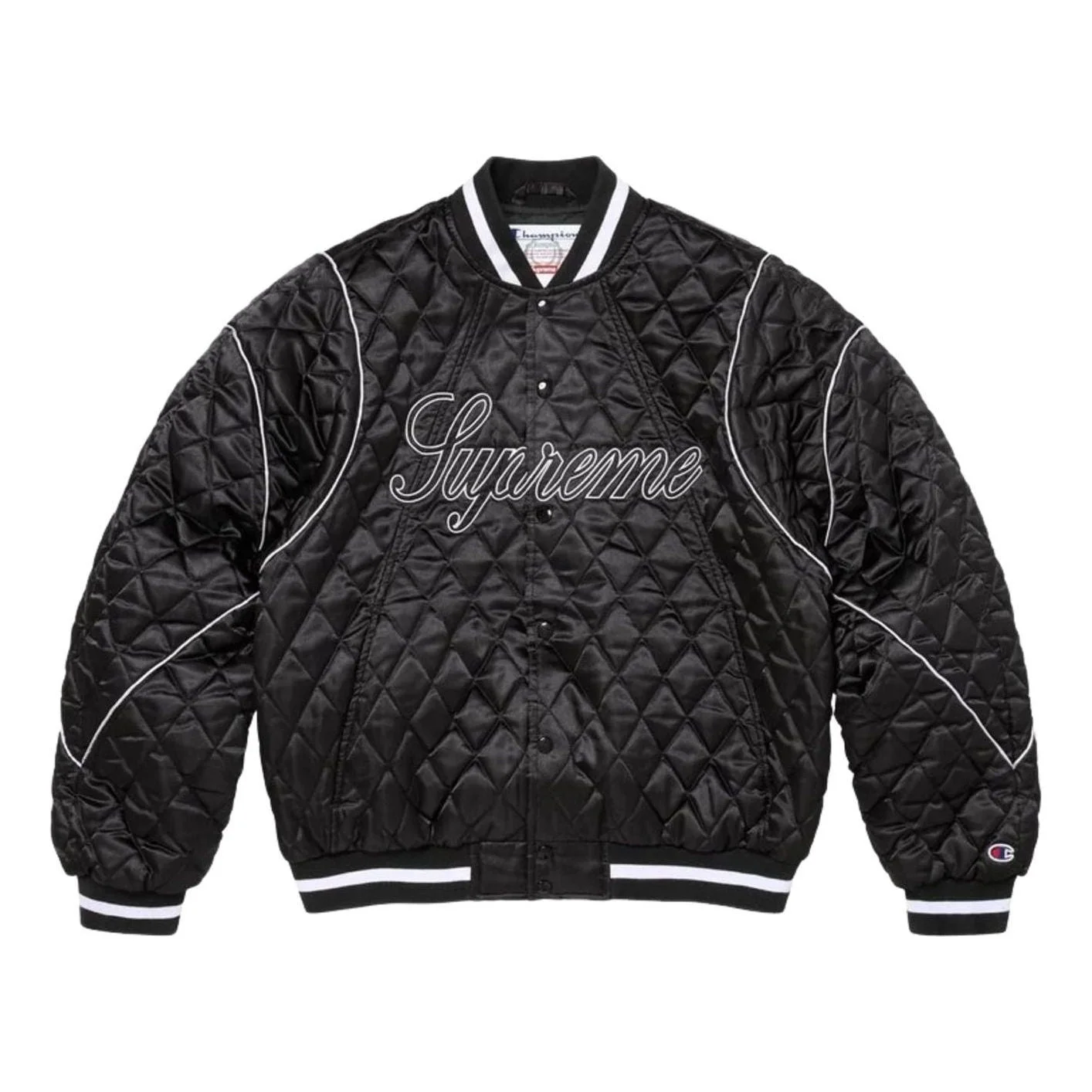 Supreme x Champion FW26 Quilted Satin Varsity Jacket 'Black' SUP-FW26-049-BLK - 1