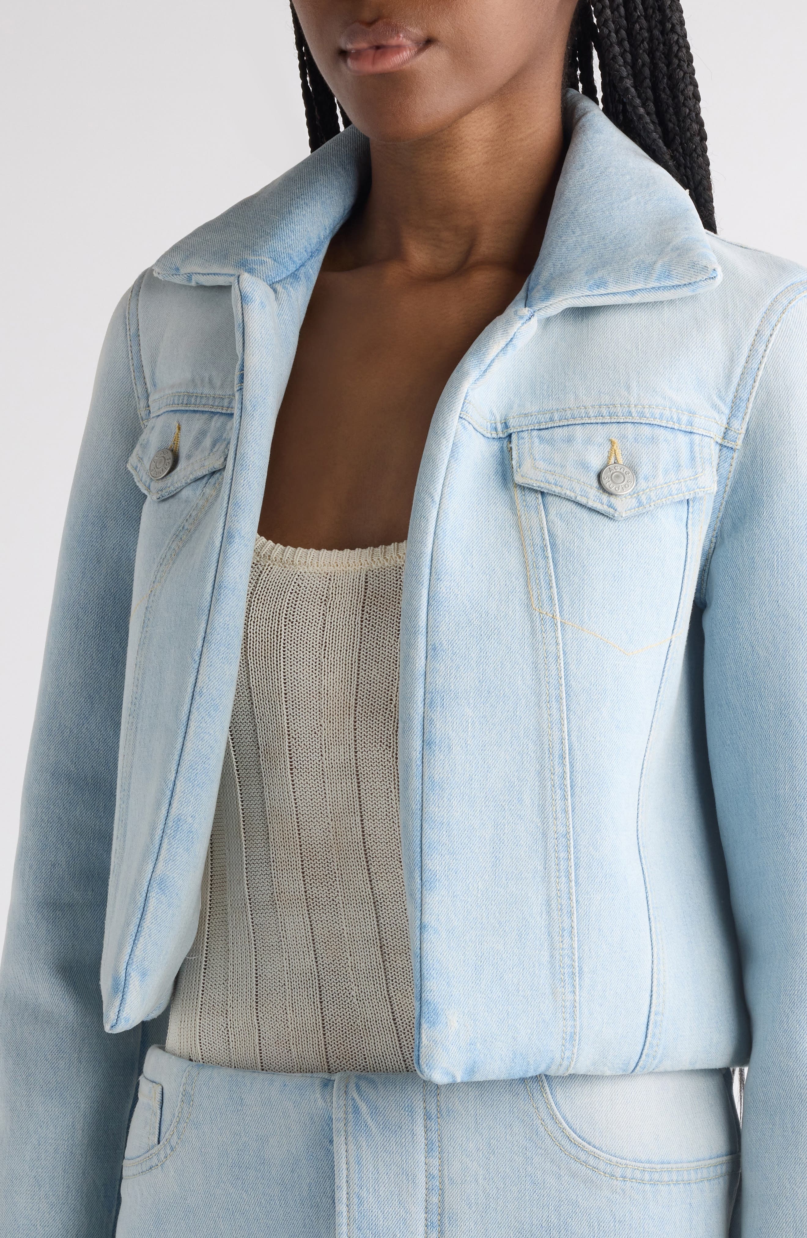 Acne Studios Osky Padded Denim Crop Jacket in Light Blue at Nordstrom - 5