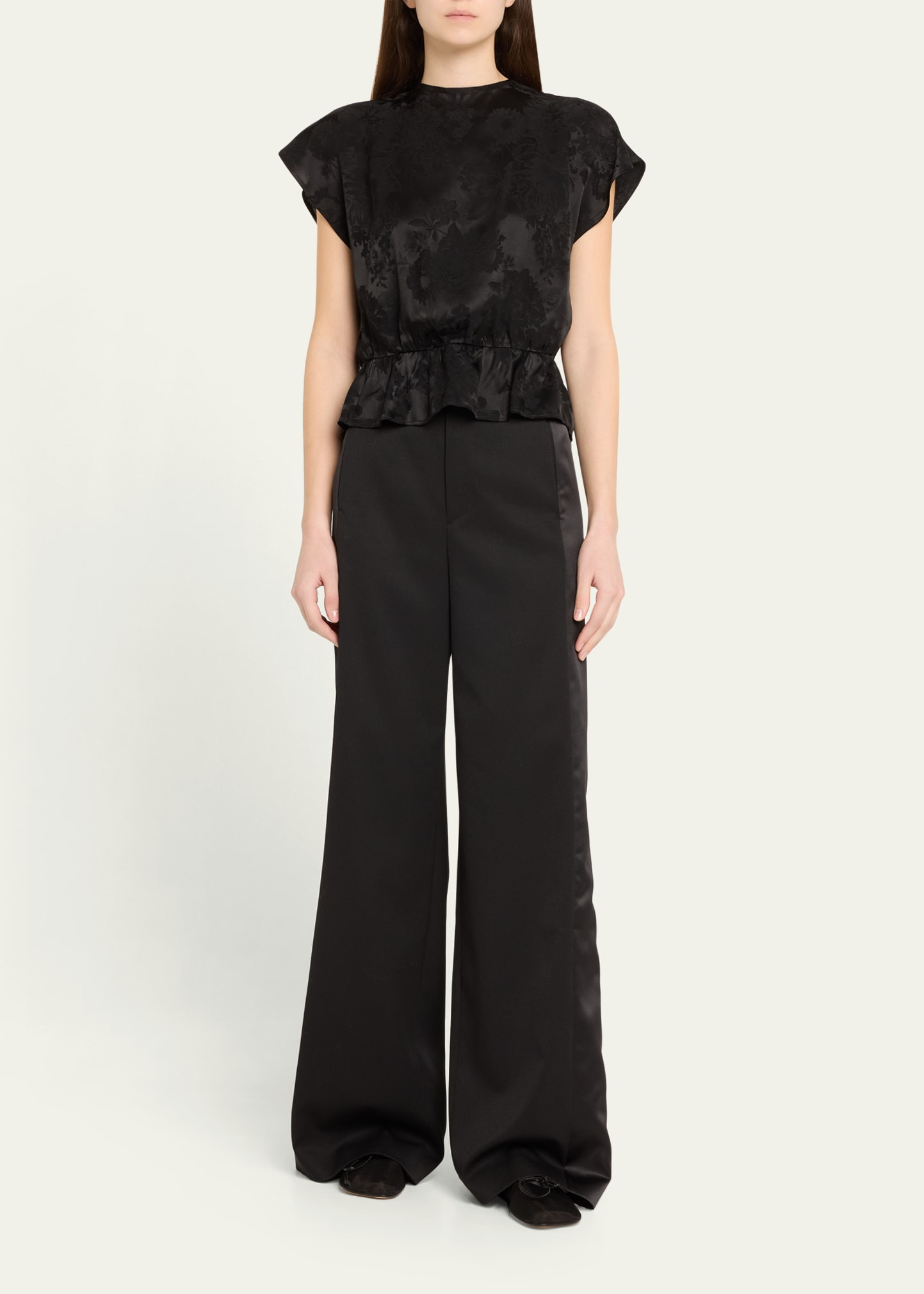 Wide-Leg Satin Panel Pants - 2