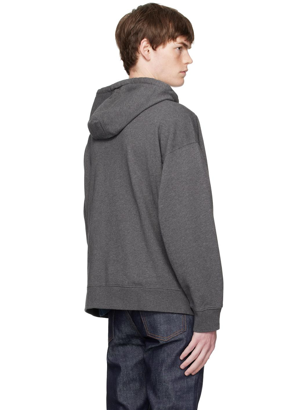 Gray Bold Fox Head Patch Fullzip Oversize Hoodie - 3