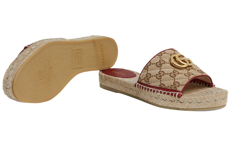(WMNS) Gucci Double g Canvas Straw Woven Fashion Ebony Slippers 620120-KQWM0-9761 - 6